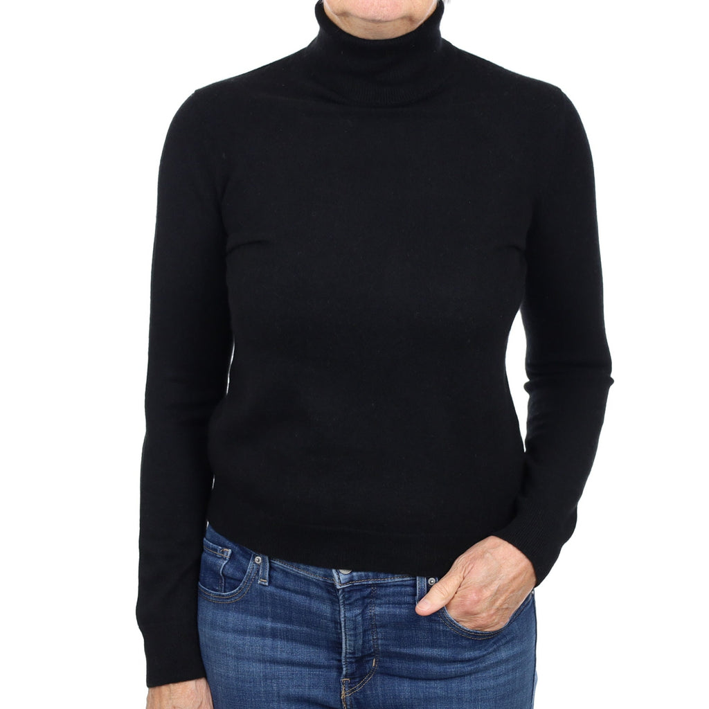Black Cashmere Polo Neck Jumper Medium