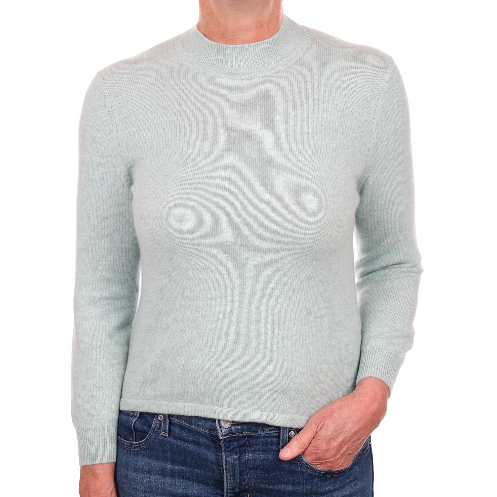 Opal Blue Marl Cashmere Turtle Neck Jumper Medium