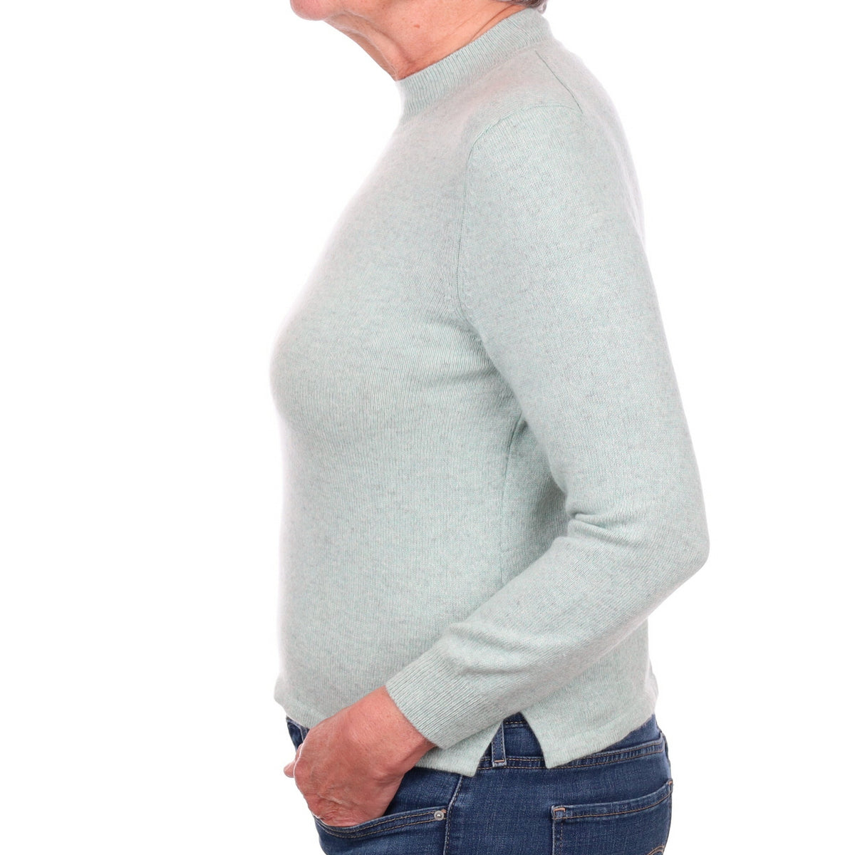 Opal Blue Marl Cashmere Turtle Neck Jumper Medium