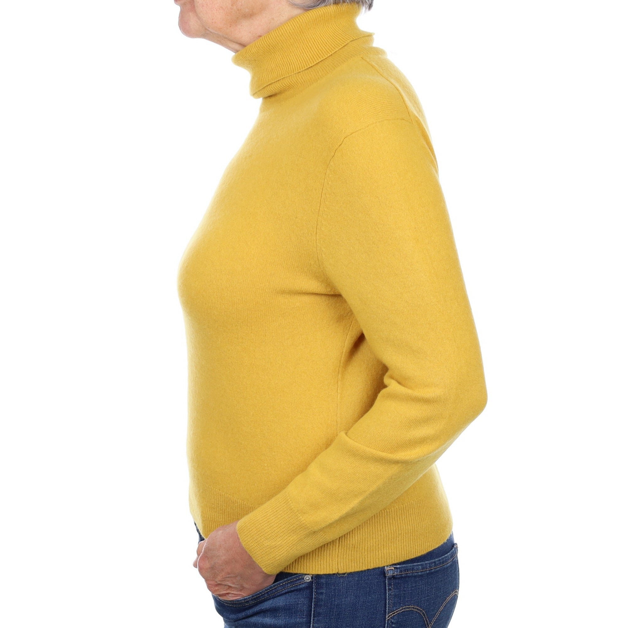 Mustard Yellow Cashmere Polo Neck Jumper Medium