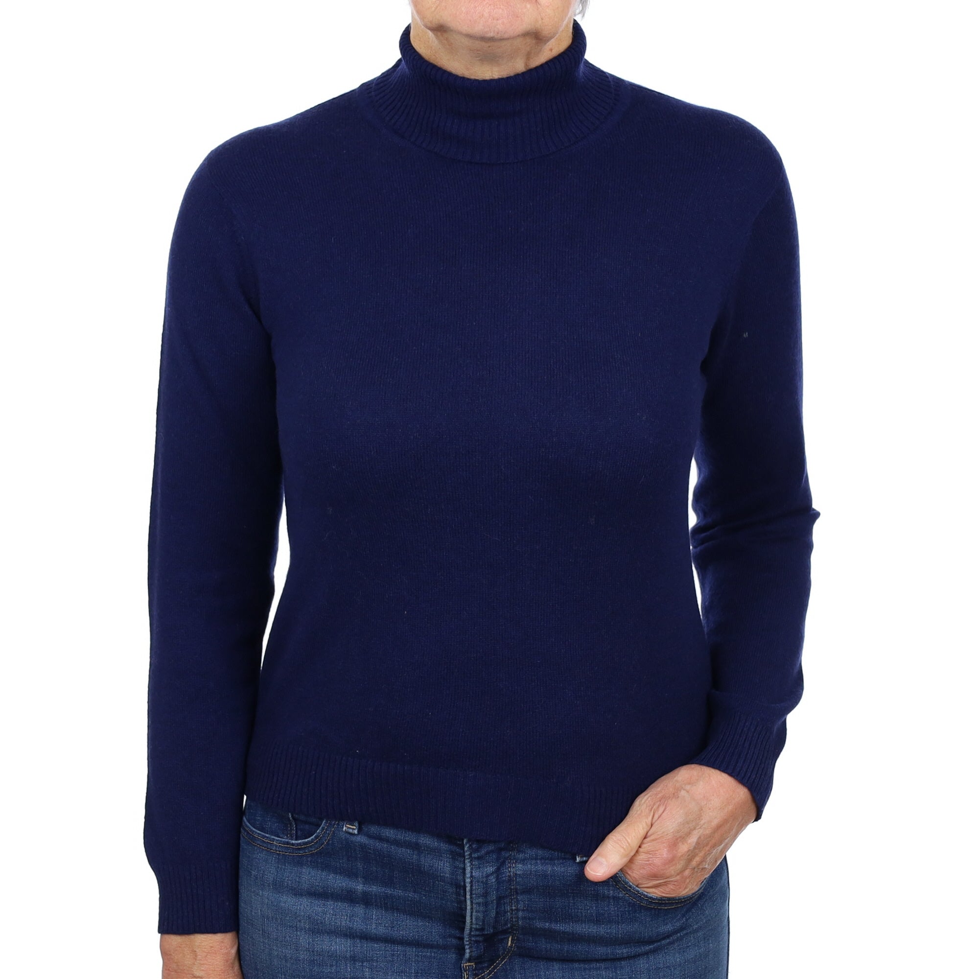 French Navy Cashmere Polo Neck Jumper Medium