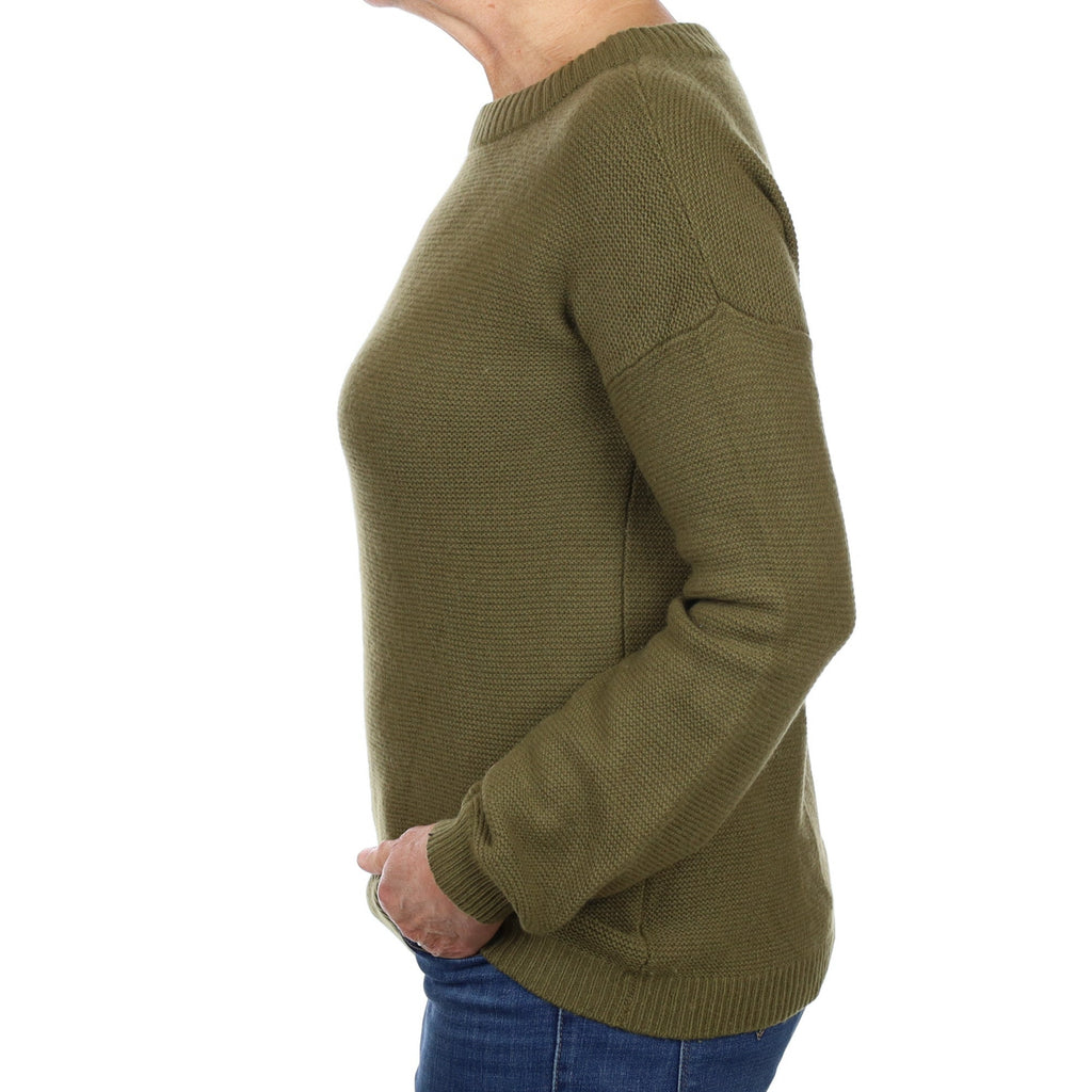 Khaki Green Cashmere Wide Crew Neck Jumper Medium