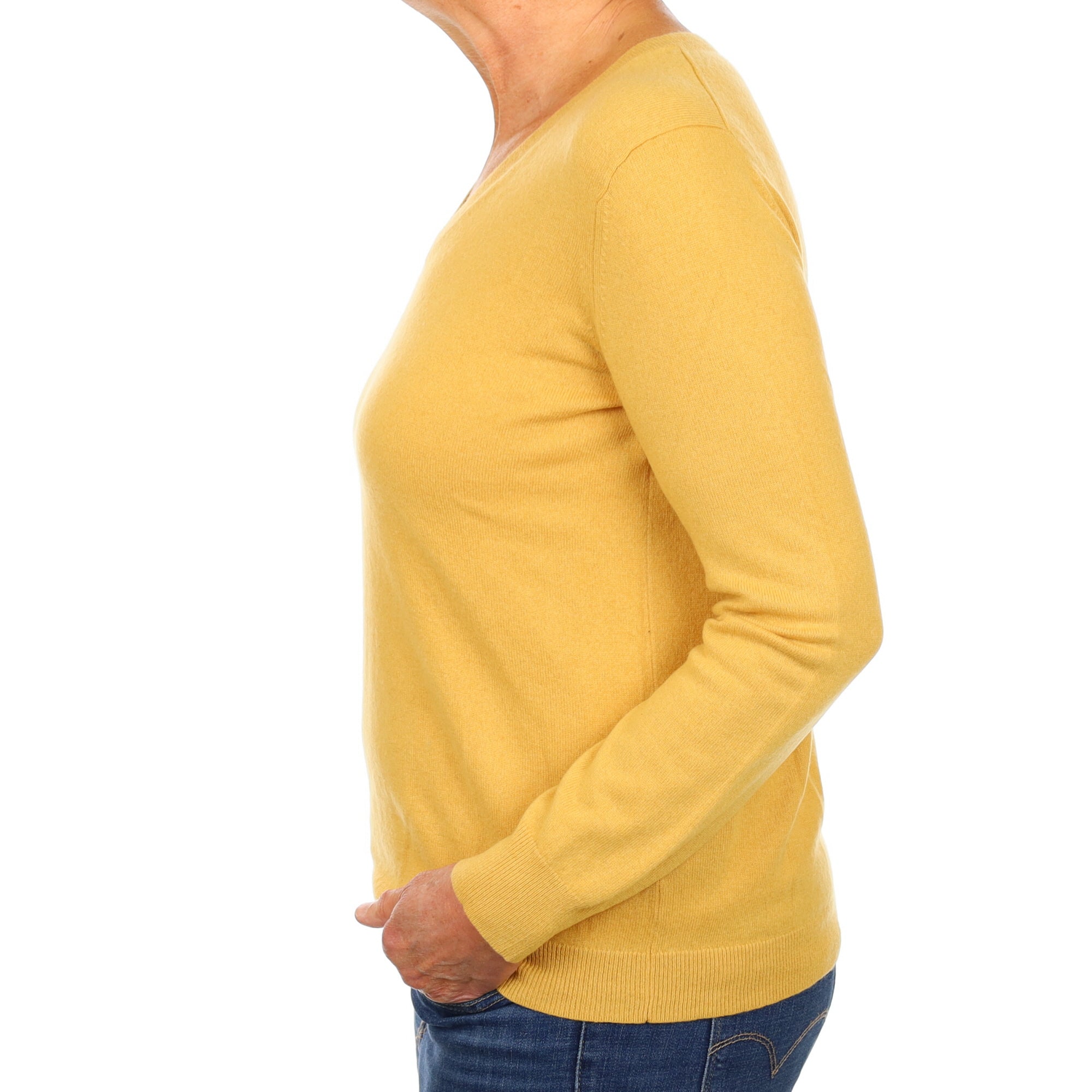 Flaxen Yellow Cashmere V Neck Jumper Medium