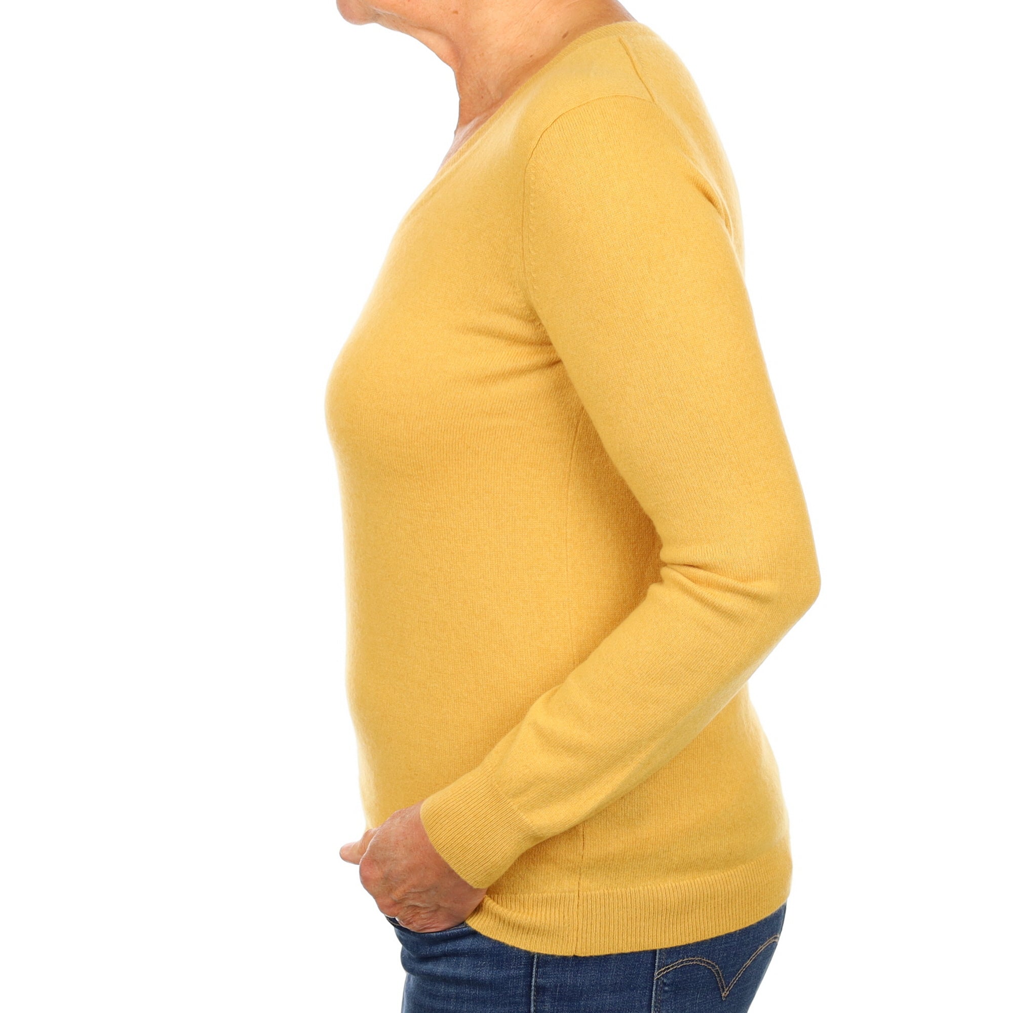 Mustard Yellow Cashmere V Neck Jumper Medium