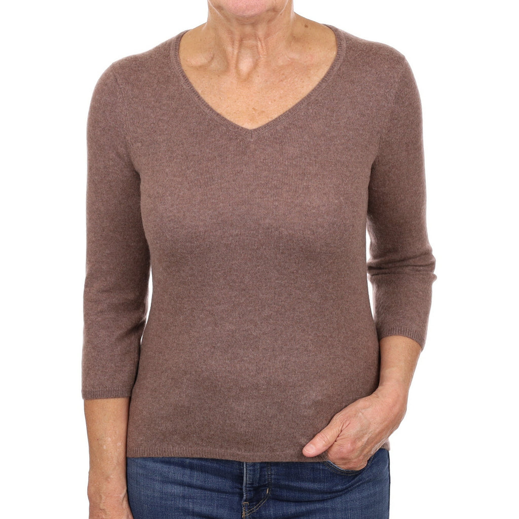 Saddle Brown Cashmere V Neck Jumper Medium