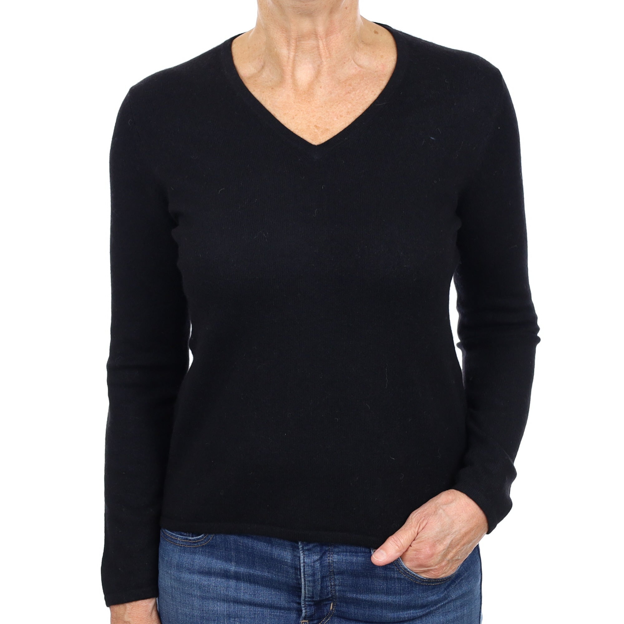 Black Cashmere V Neck Jumper Medium