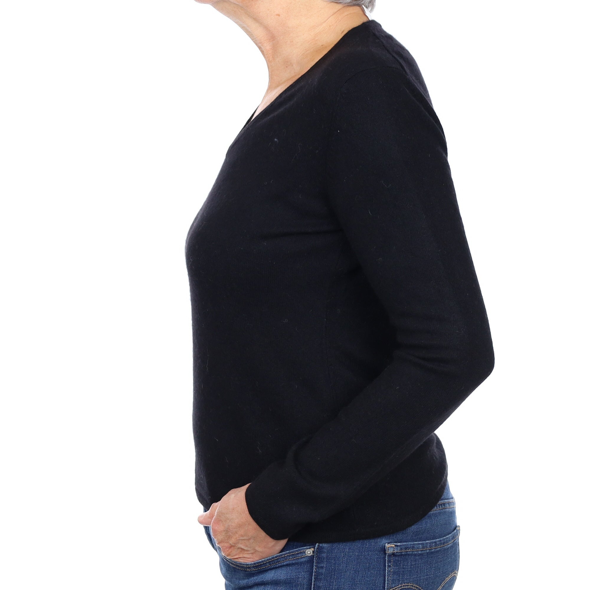 Black Cashmere V Neck Jumper Medium