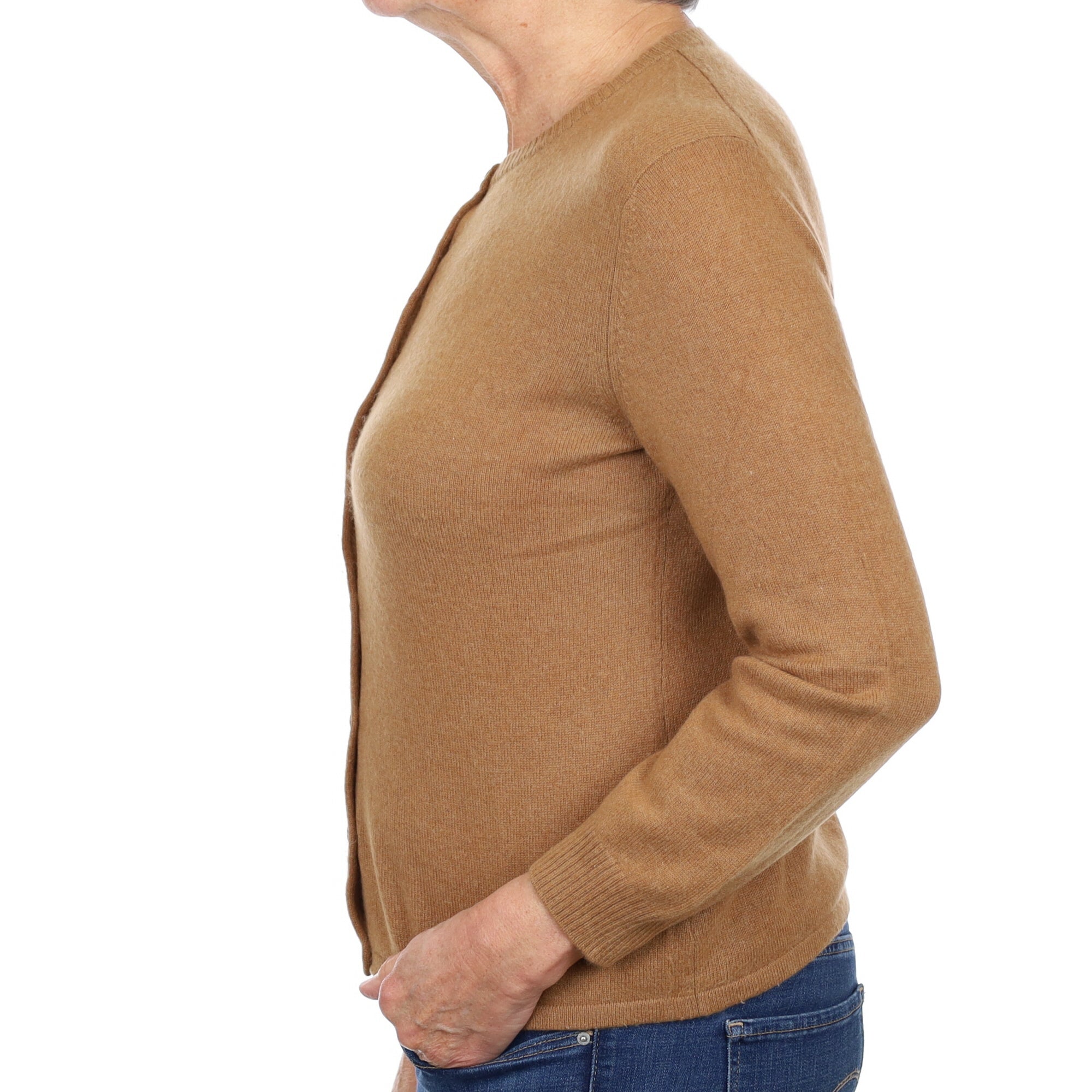 Cinnamon Brown Cashmere Crew Neck Cardigan Medium