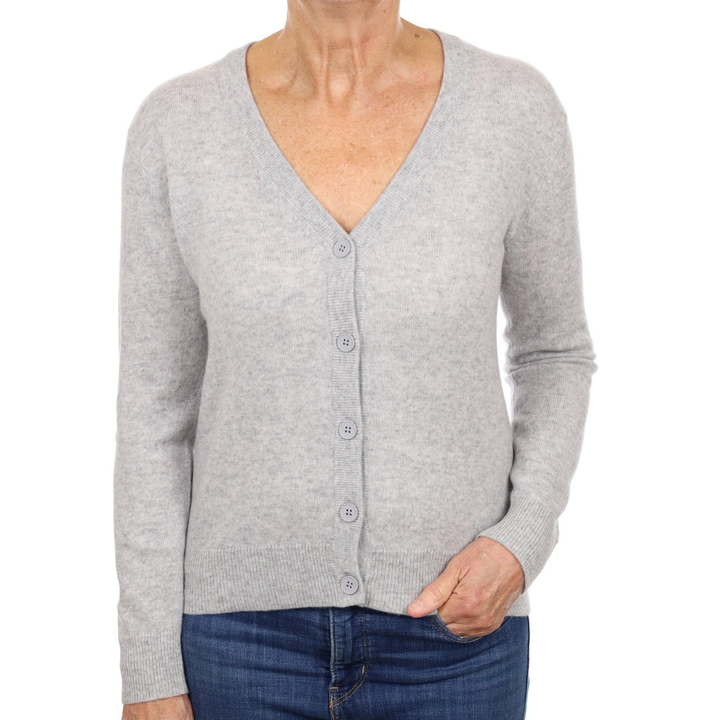 Smoke Grey Cashmere V Neck Cardigan Medium