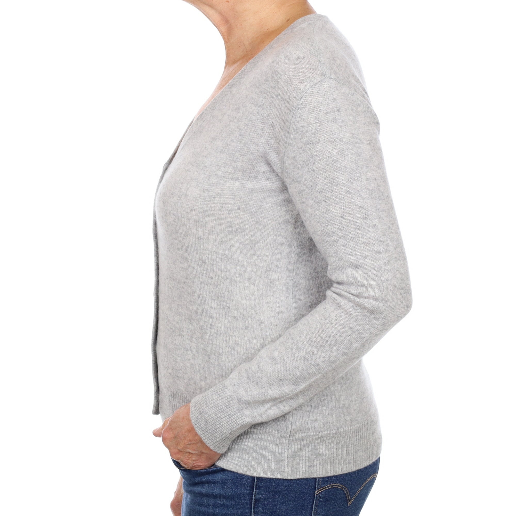 Smoke Grey Cashmere V Neck Cardigan Medium