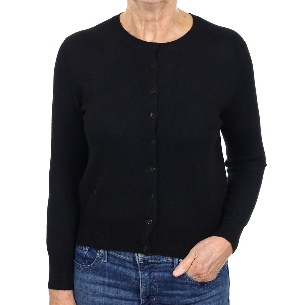 Black Cashmere Crew Neck Cardigan Medium
