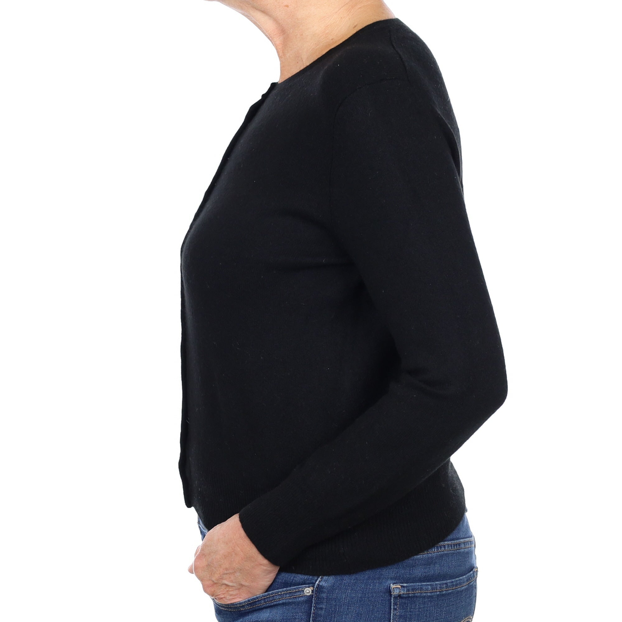 Black Cashmere Crew Neck Cardigan Medium