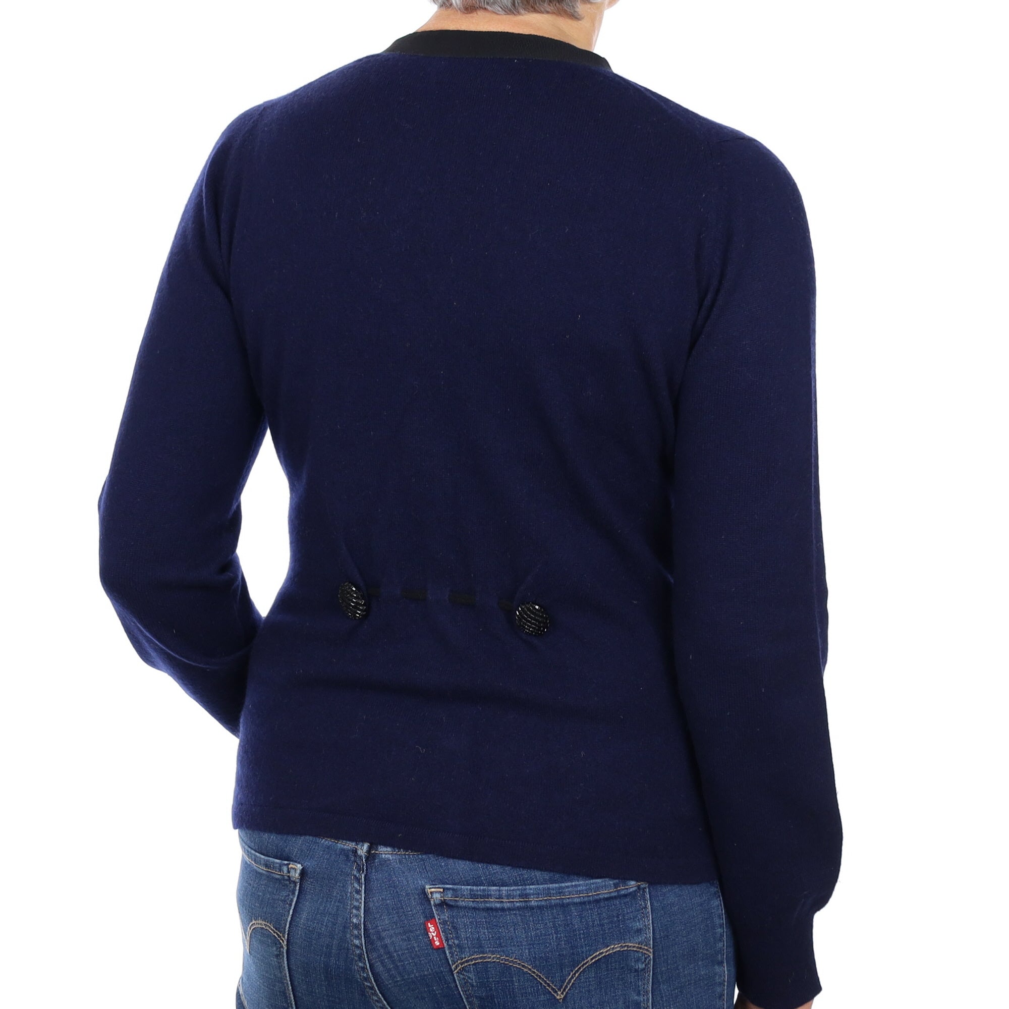 Navy Blue Cashmere V Neck Cardigan Medium