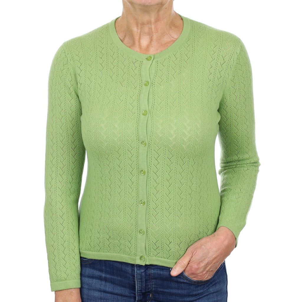 Pear Green Cashmere Crew Neck Cardigan Medium