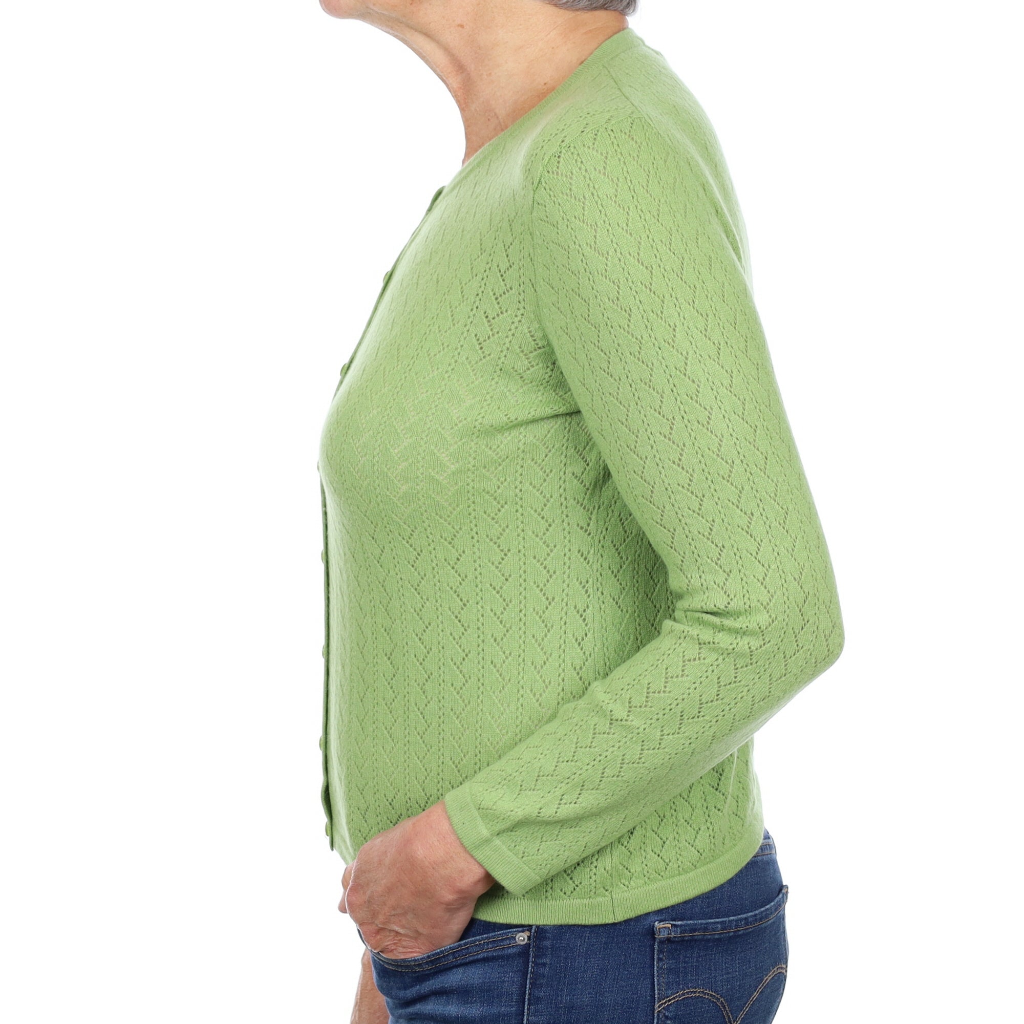 Pear Green Cashmere Crew Neck Cardigan Medium
