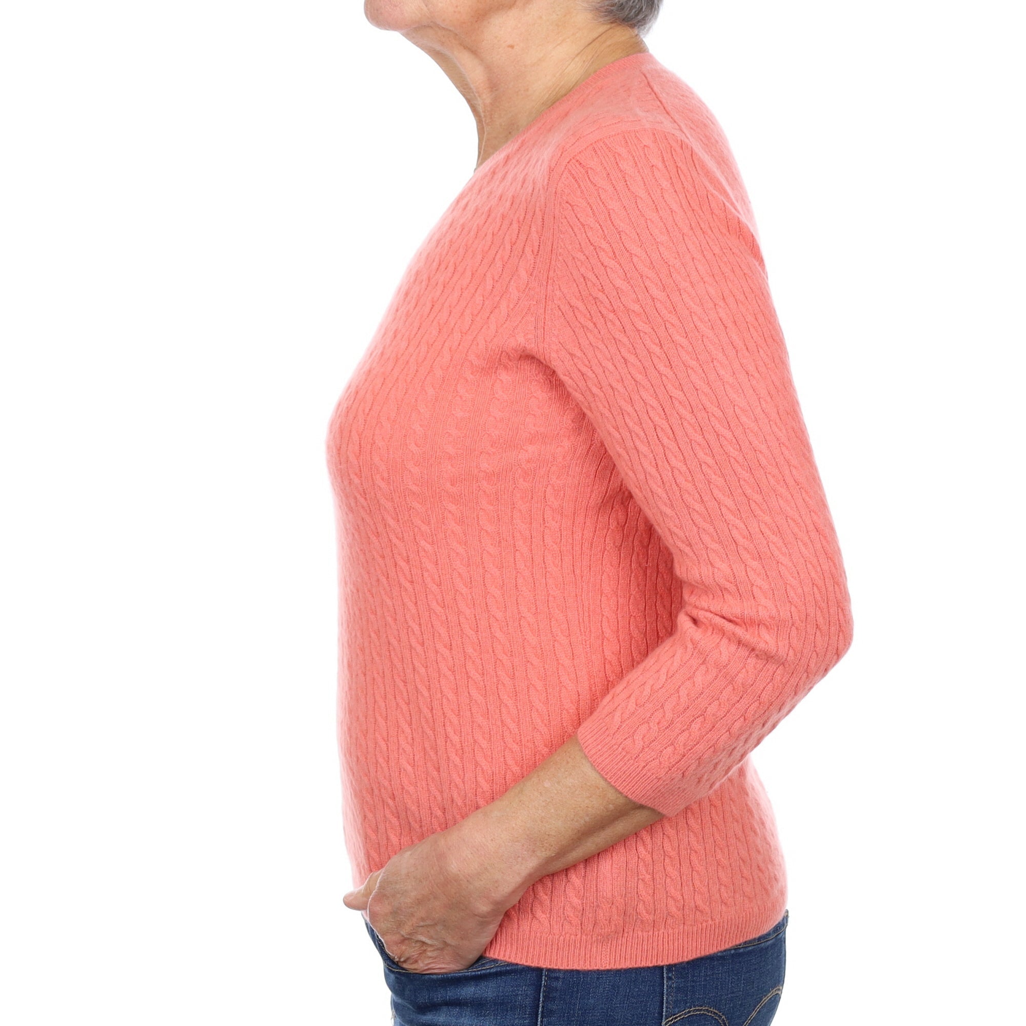 Coral Orange Cashmere V Neck Jumper Medium