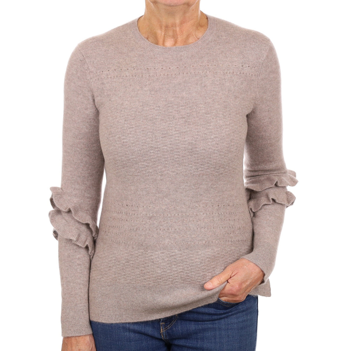 Neiman Marcus Mink Brown Cashmere Crew Neck Jumper Medium