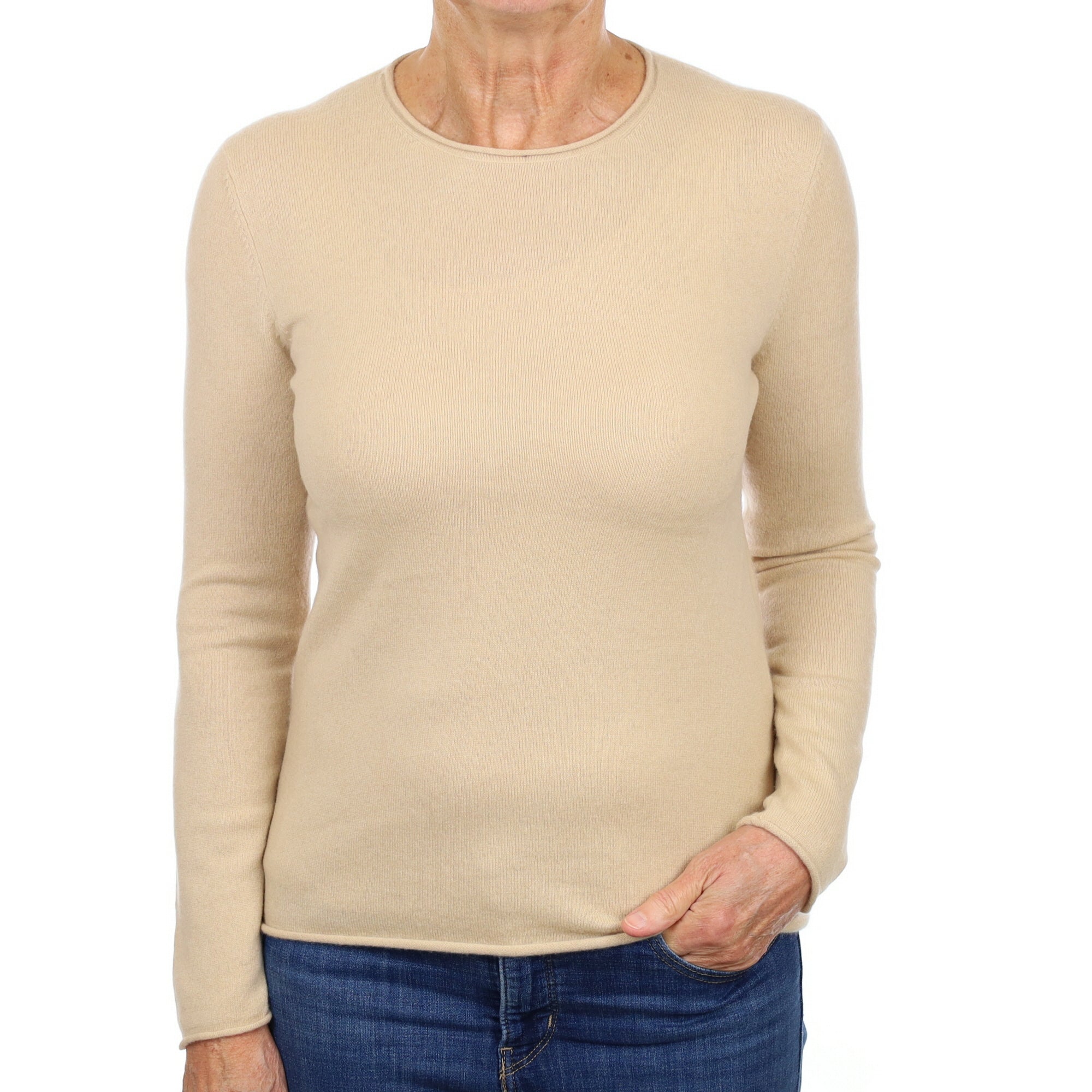 Sand Beige Cashmere Crew Neck Jumper Medium