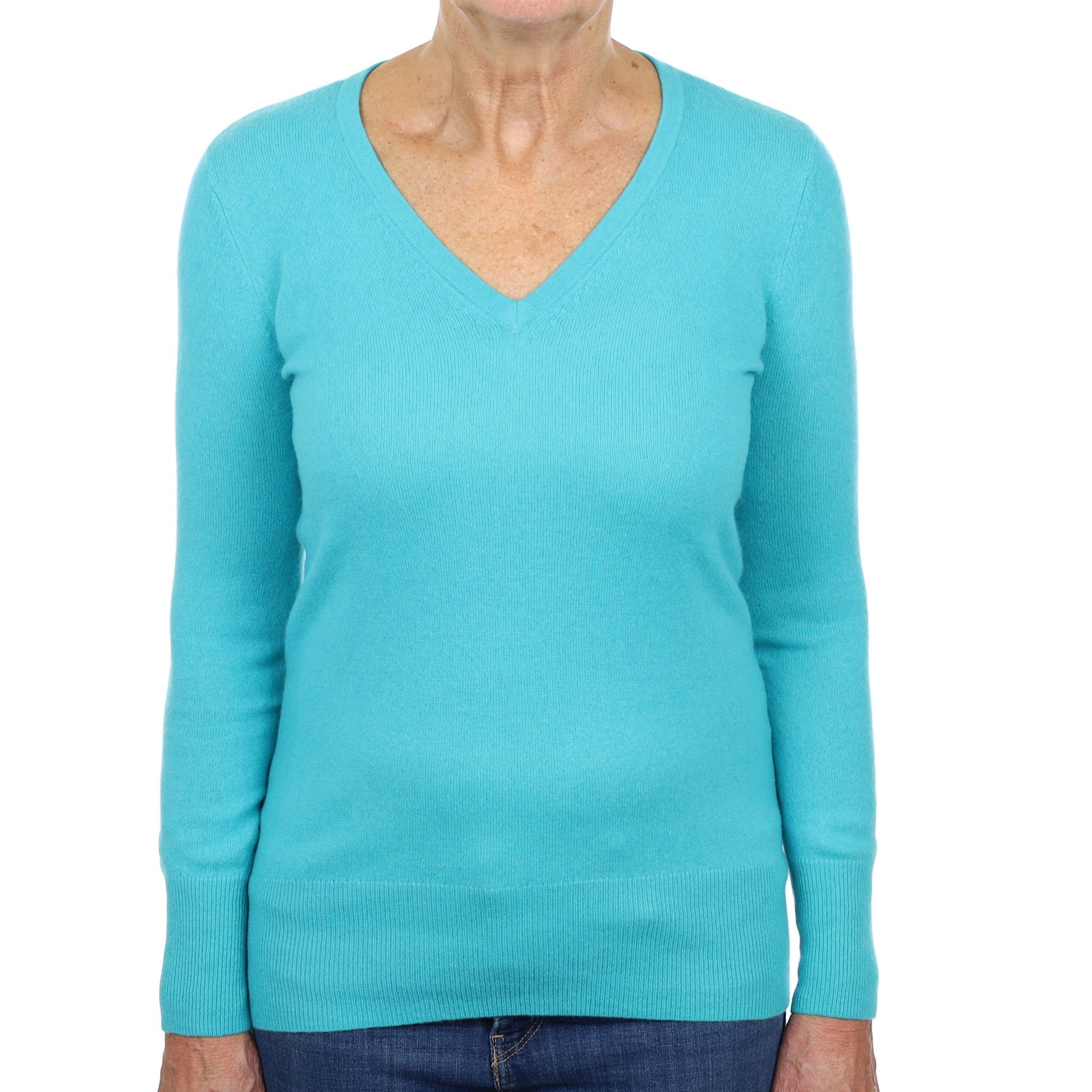 Sea Foam Blue Cashmere V Neck Jumper Medium