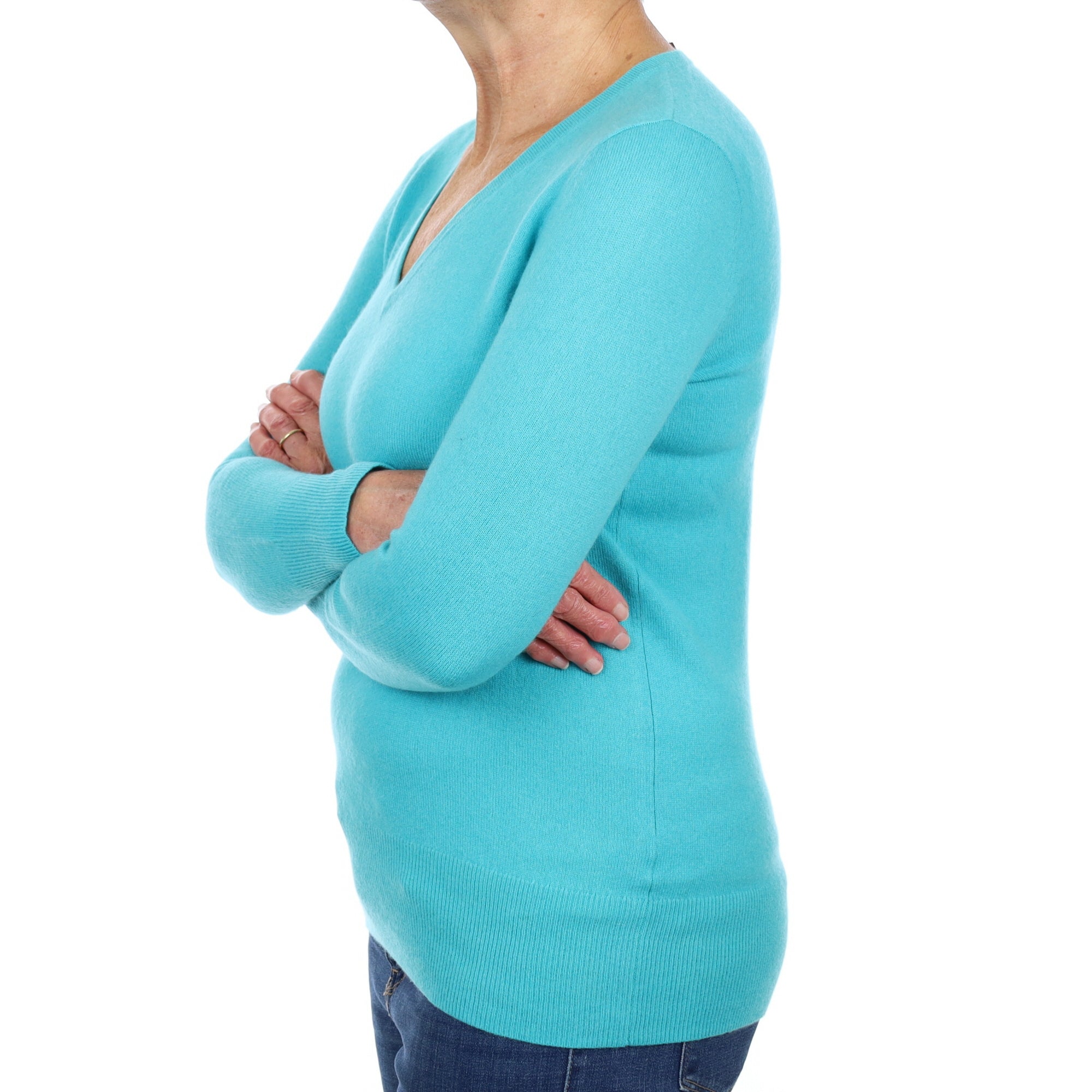 Sea Foam Blue Cashmere V Neck Jumper Medium