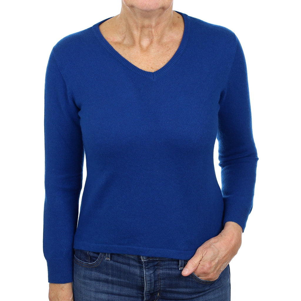 Mediterranean Blue Cashmere V Neck Jumper Medium