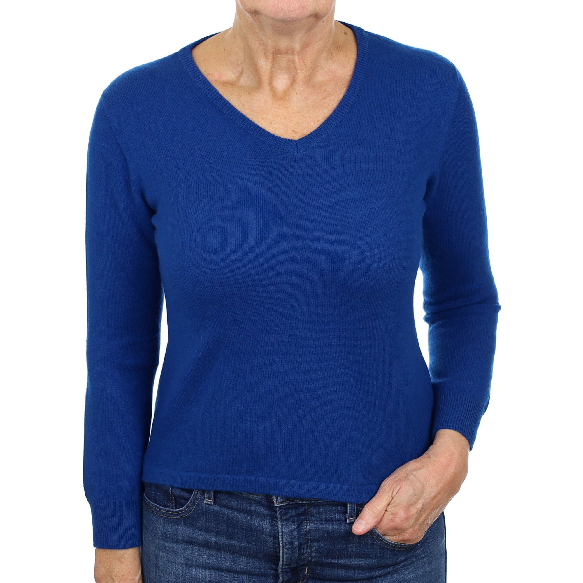 Mediterranean Blue Cashmere V Neck Jumper Medium