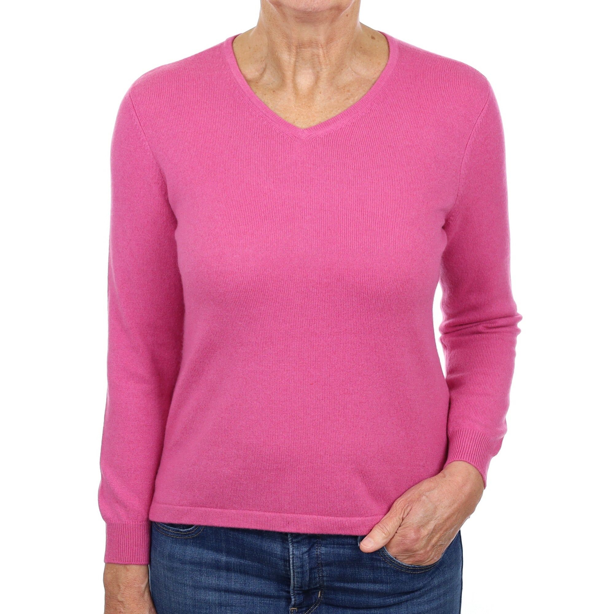 Rose Pink Cashmere V Neck Jumper Medium