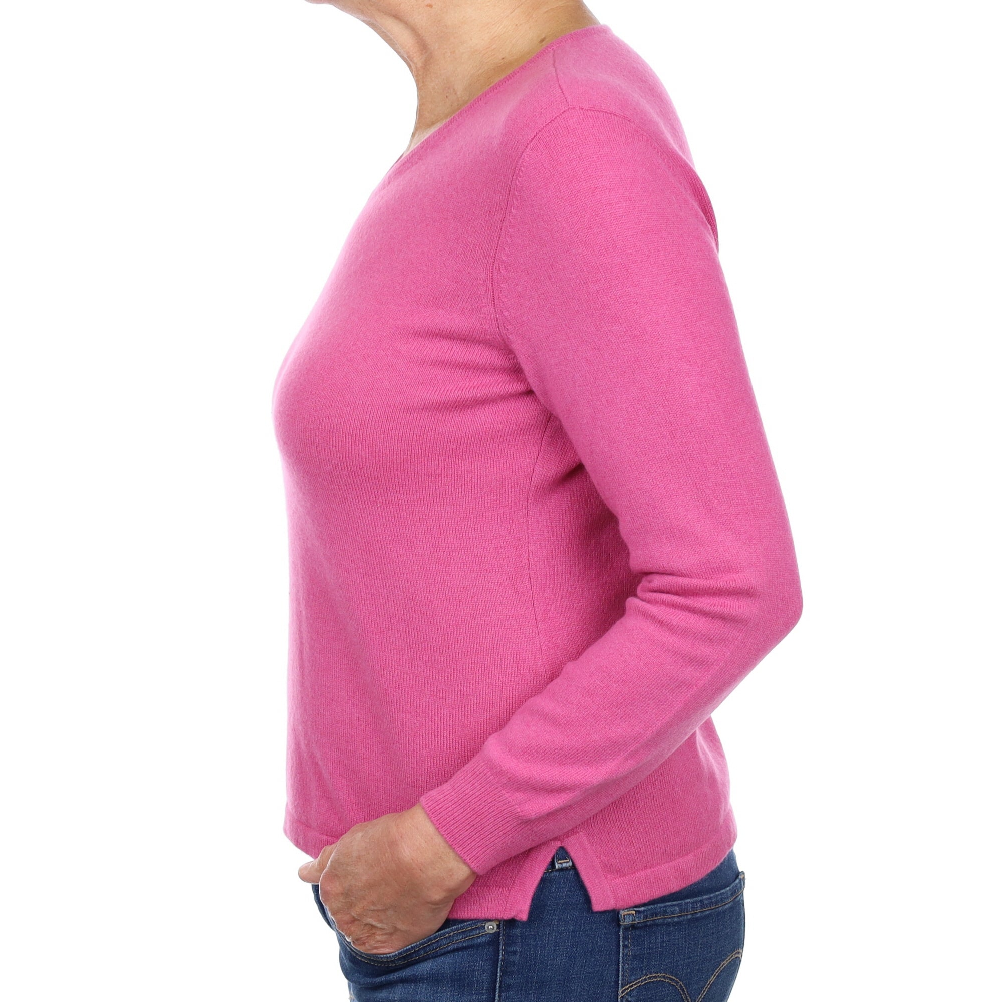 Rose Pink Cashmere V Neck Jumper Medium