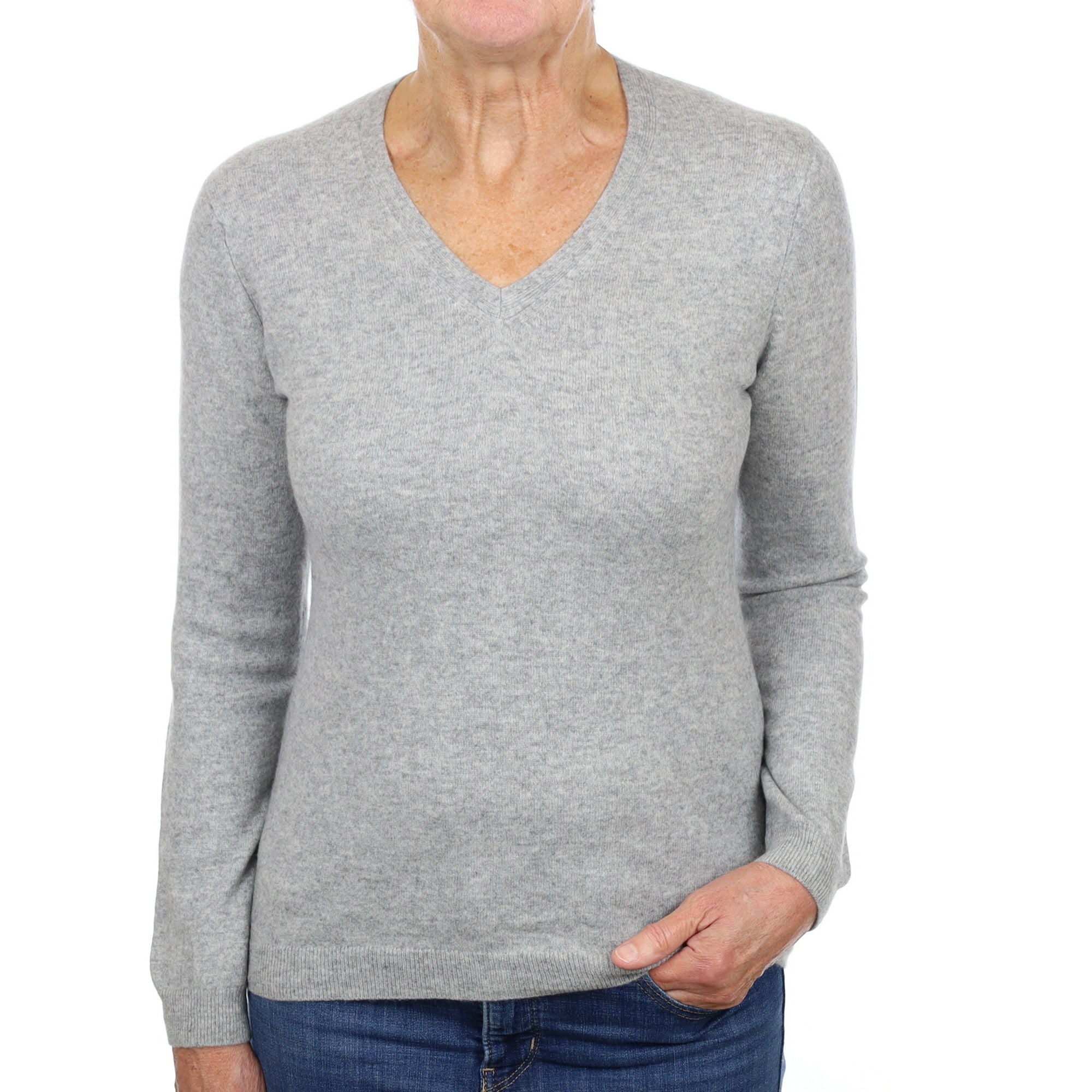 Smoke Grey Cashmere V Neck Jumper Medium