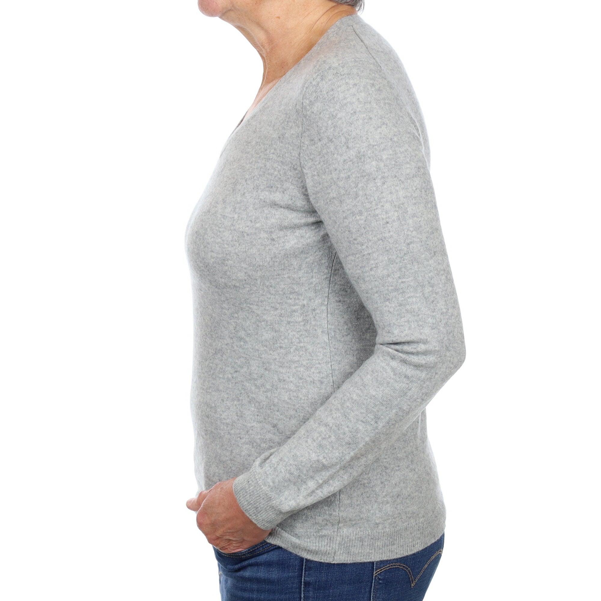 Smoke Grey Cashmere V Neck Jumper Medium