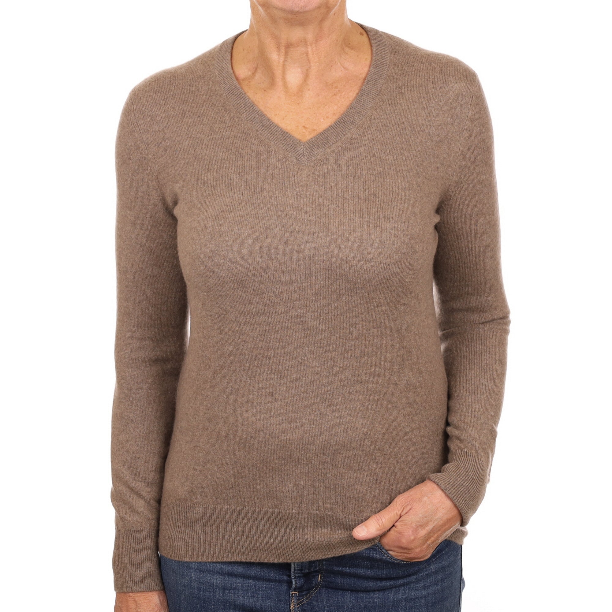 Mocha Brown Cashmere V Neck Jumper Medium