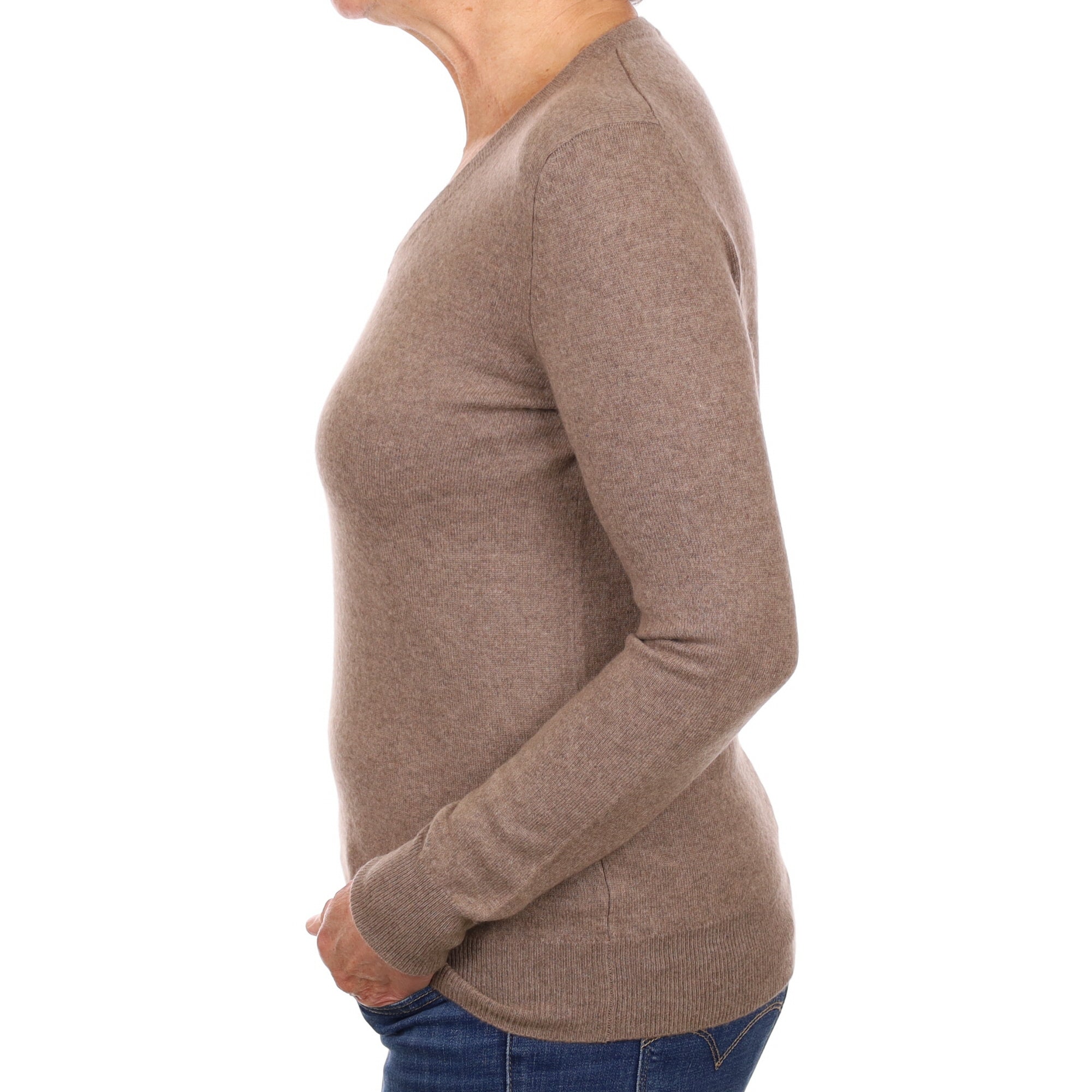 Mocha Brown Cashmere V Neck Jumper Medium