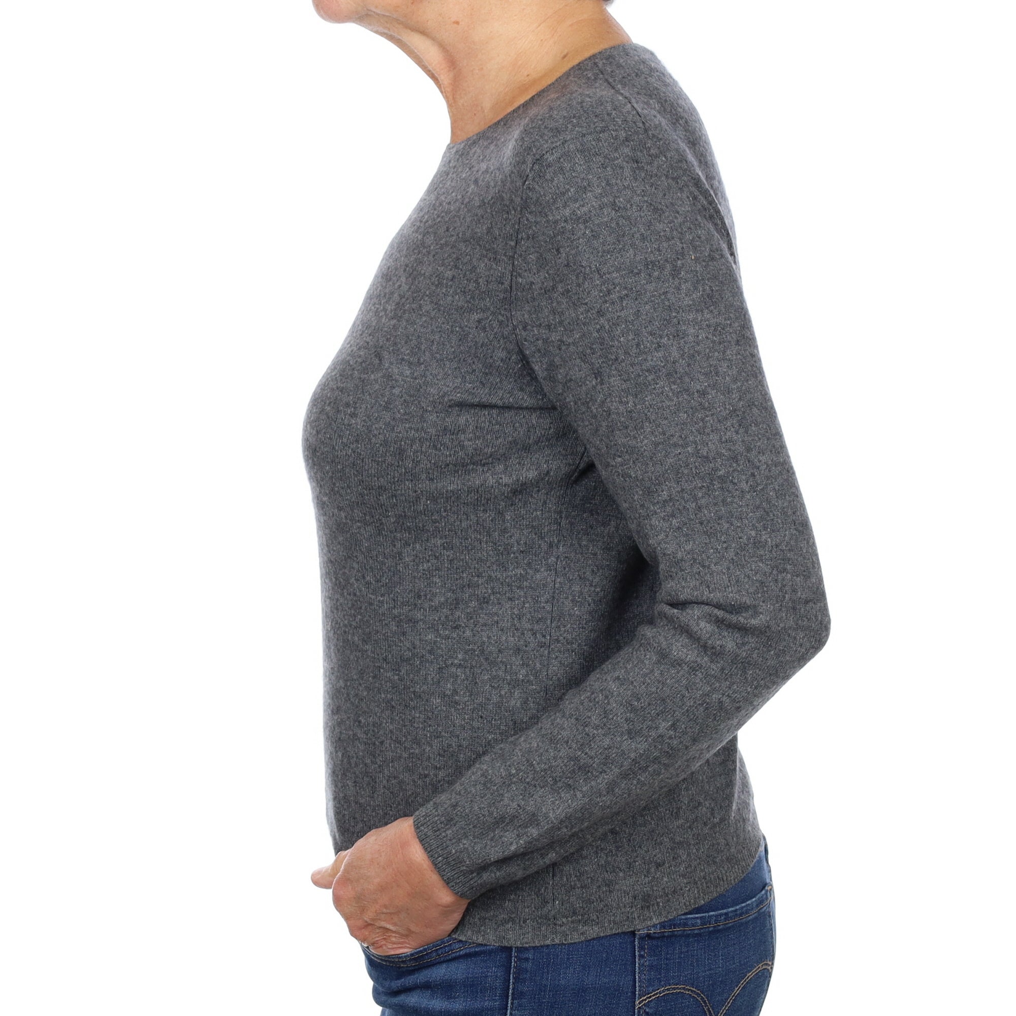 Slate Grey Cashmere Crew Neck Jumper Medium