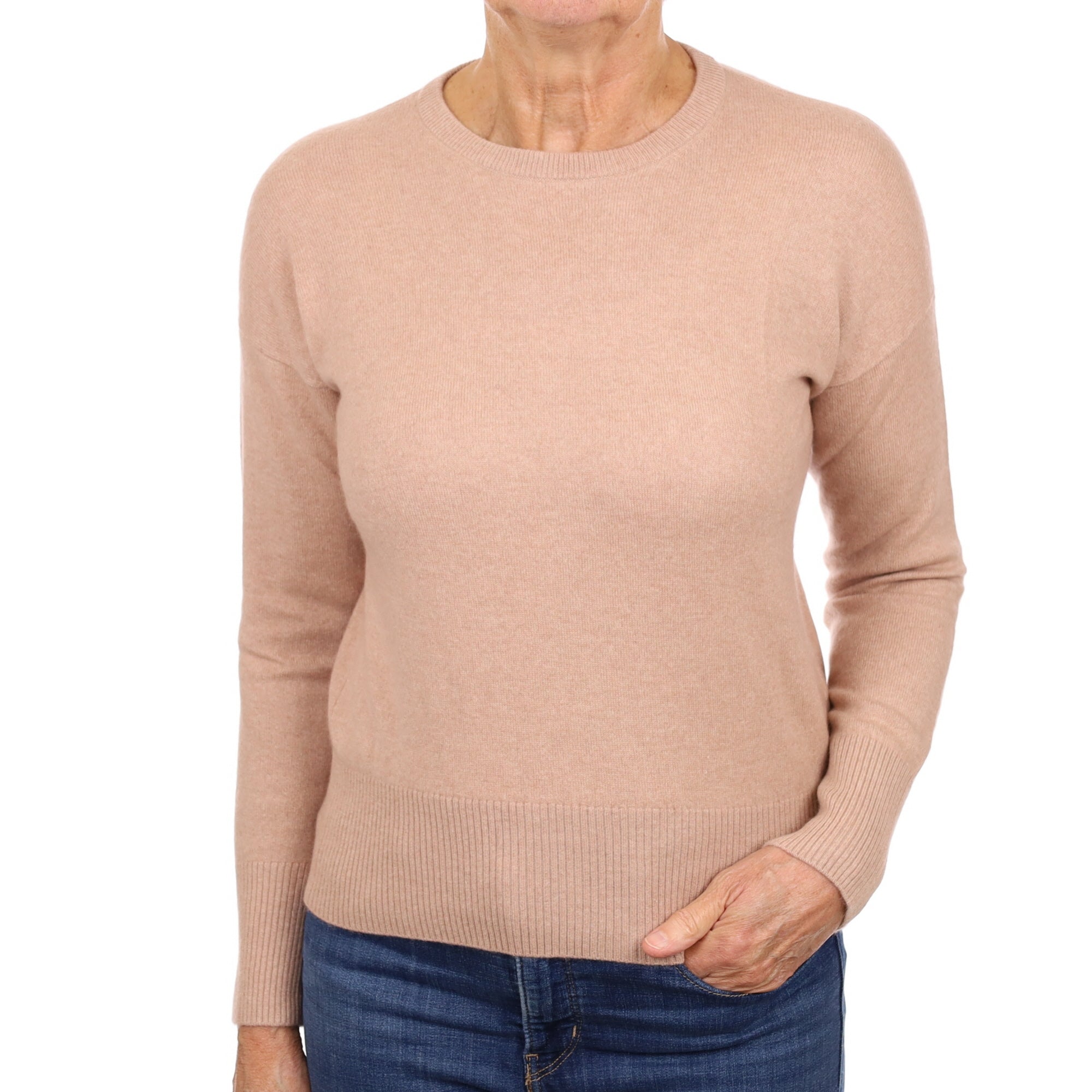 Buff Pink Cashmere Crew Neck Jumper Medium