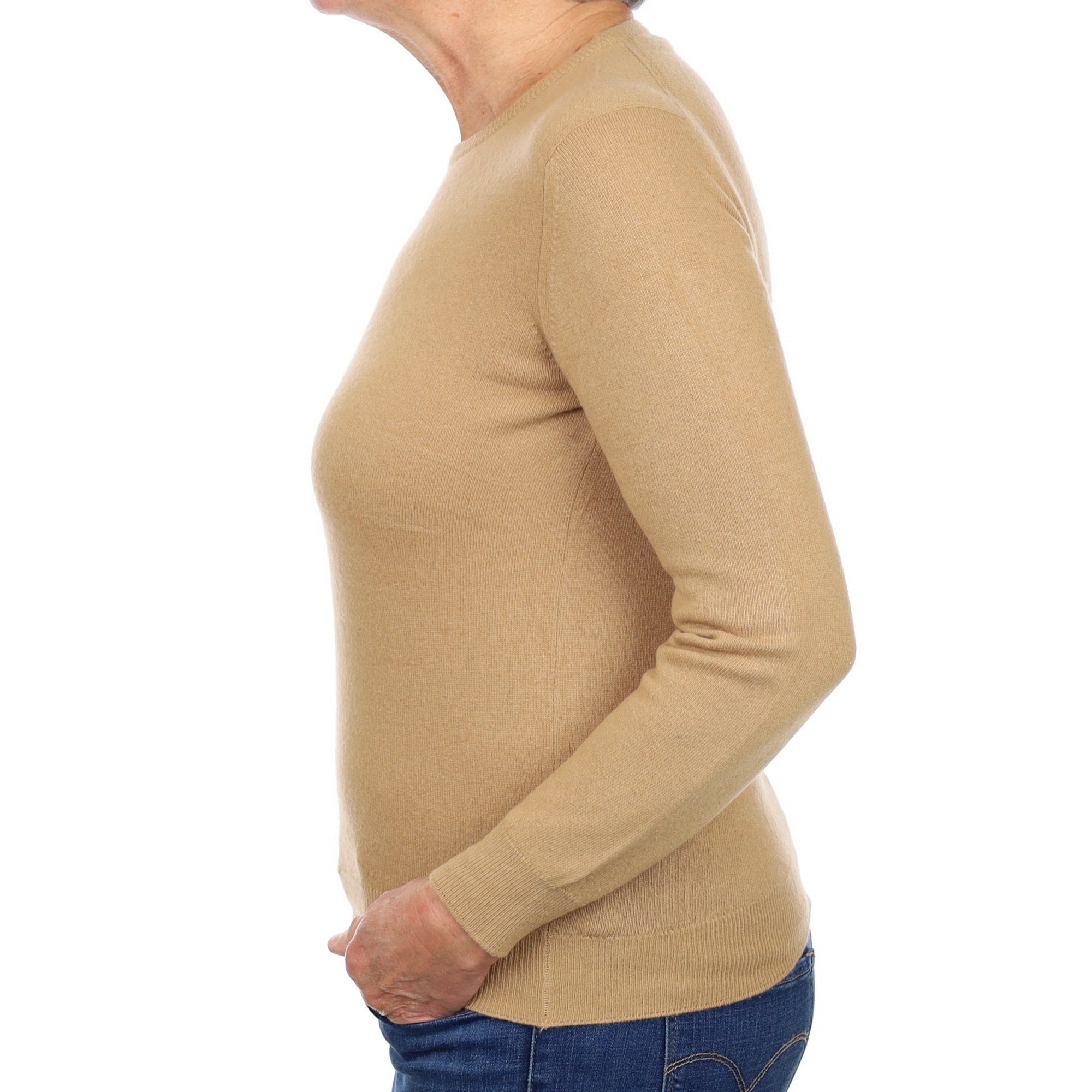 Camel Brown Cashmere Crew Neck Jumper Medium