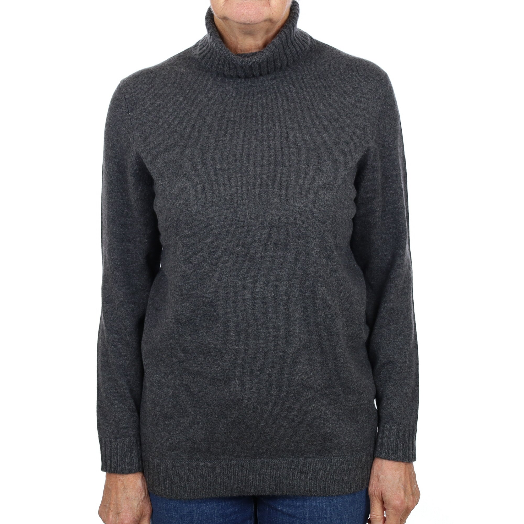 Slate Grey Cashmere Polo Neck Jumper Medium