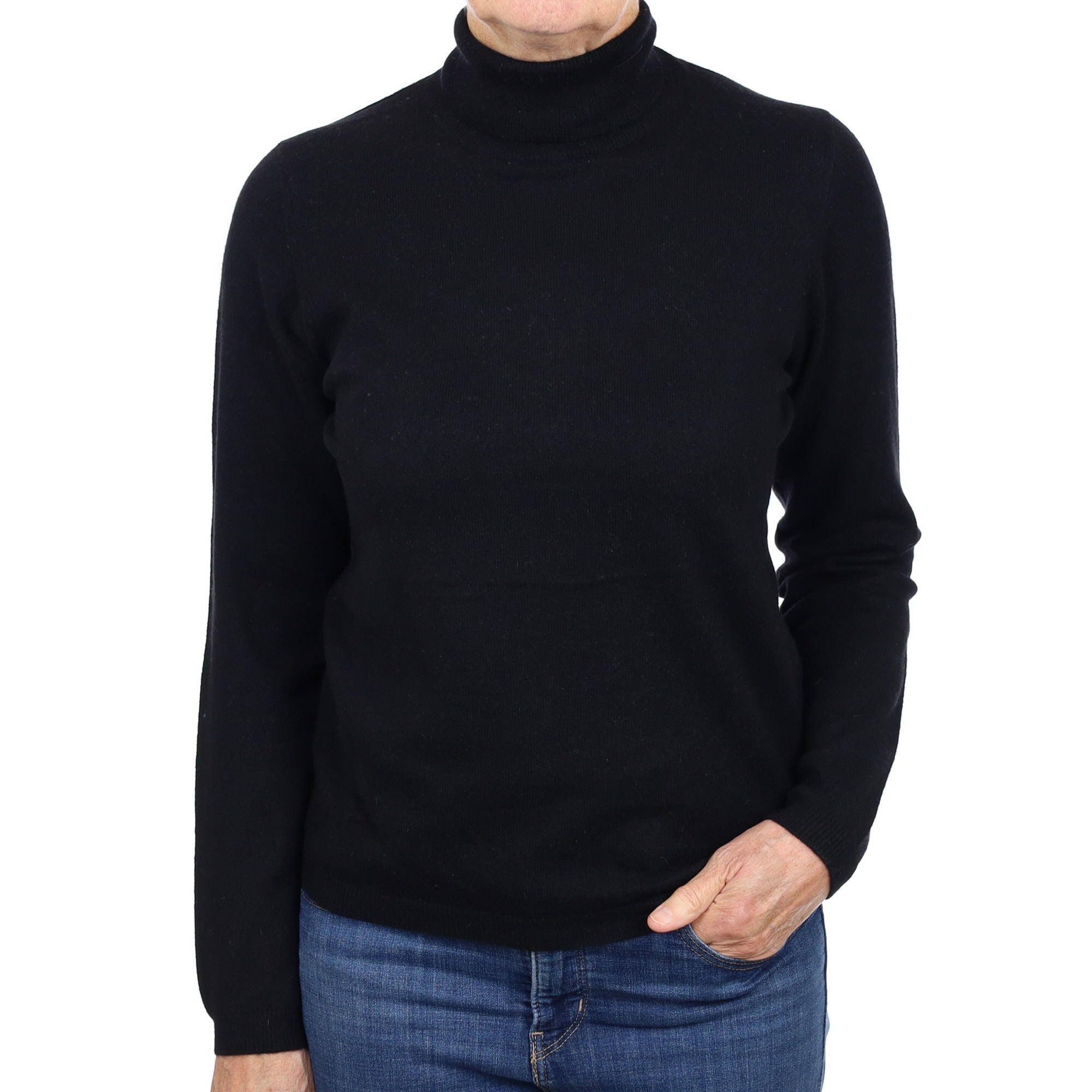 Black Cashmere Polo Neck Jumper Medium