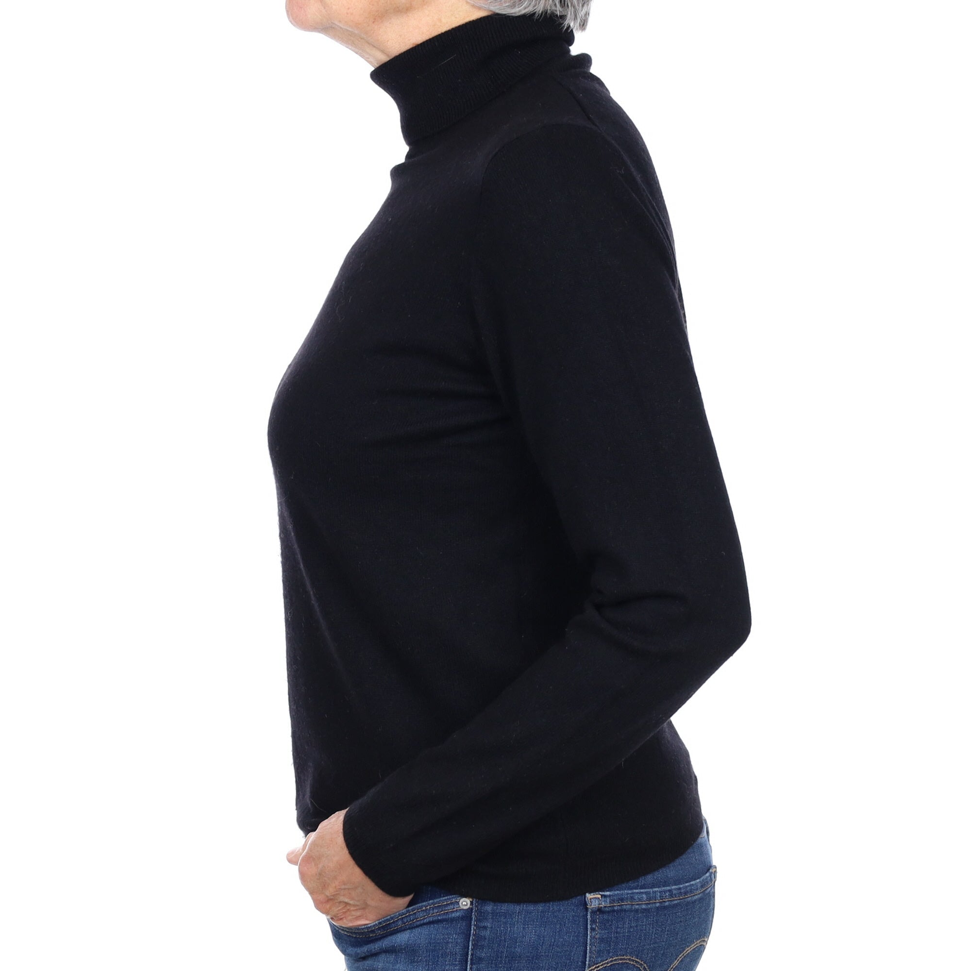 Black Cashmere Polo Neck Jumper Medium