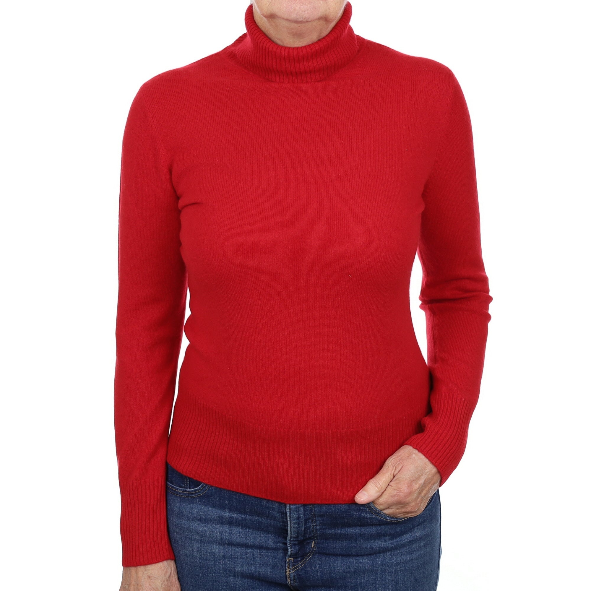 Post Box Red Cashmere Polo Neck Jumper Medium