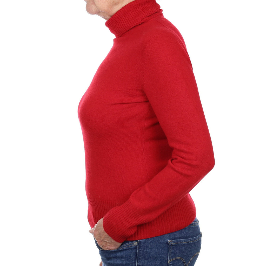 Post Box Red Cashmere Polo Neck Jumper Medium