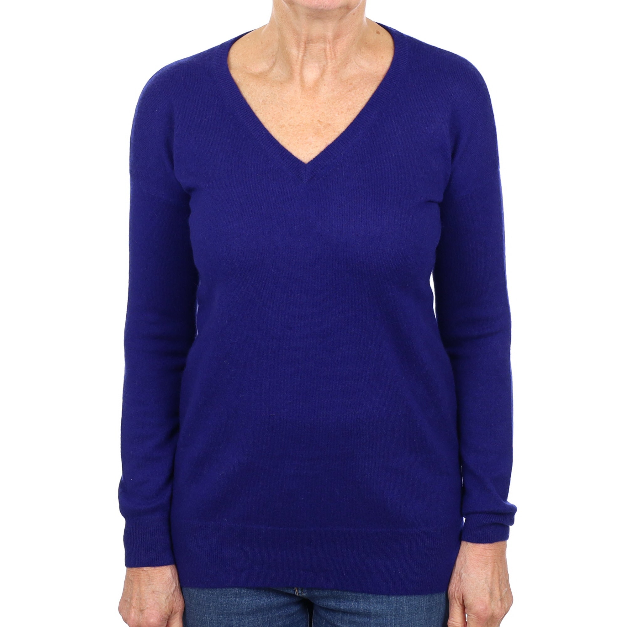 Indigo Blue Cashmere V Neck Jumper Medium