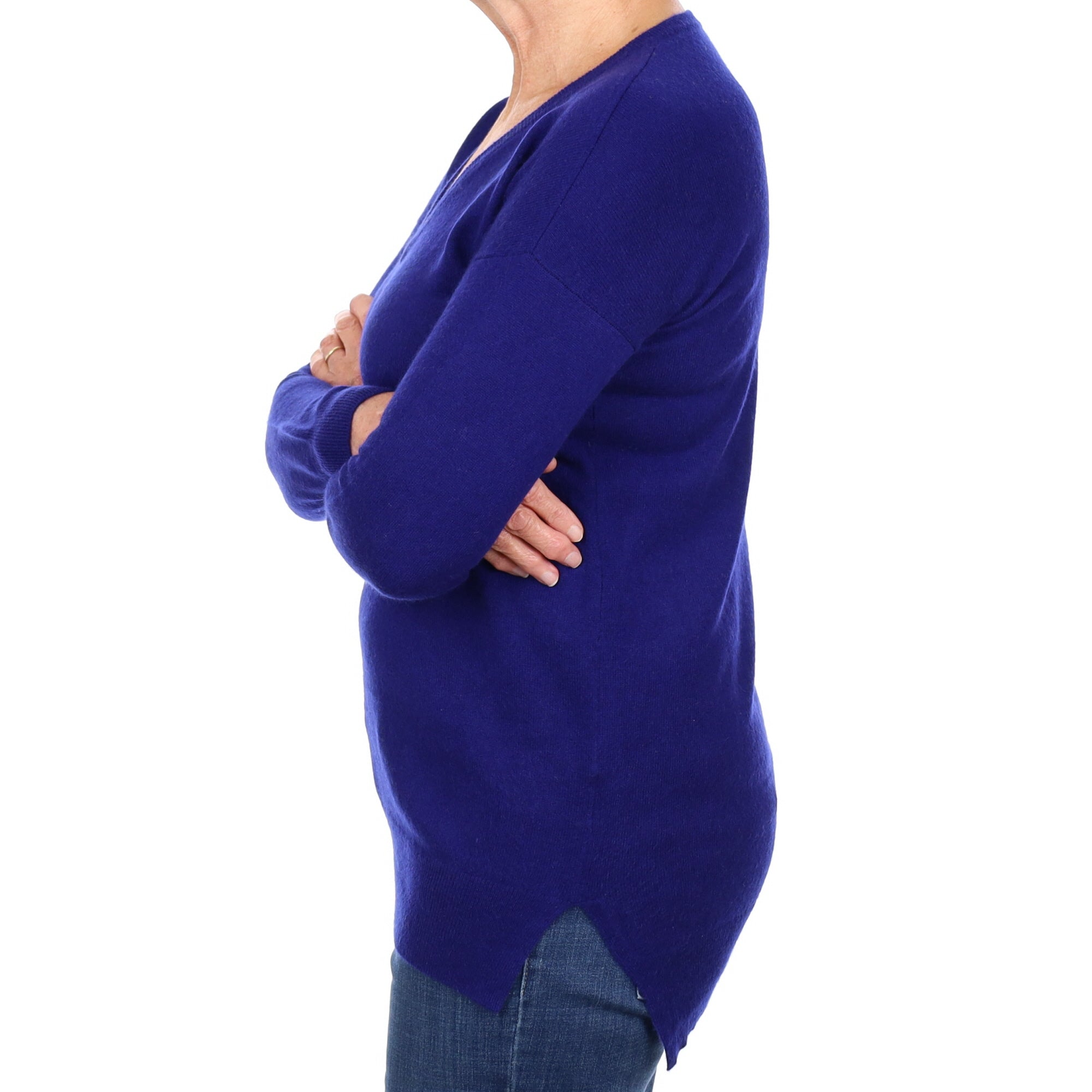 Indigo Blue Cashmere V Neck Jumper Medium
