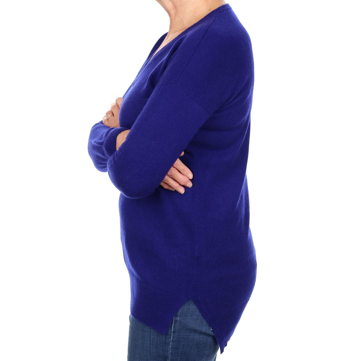Indigo Blue Cashmere V Neck Jumper Medium