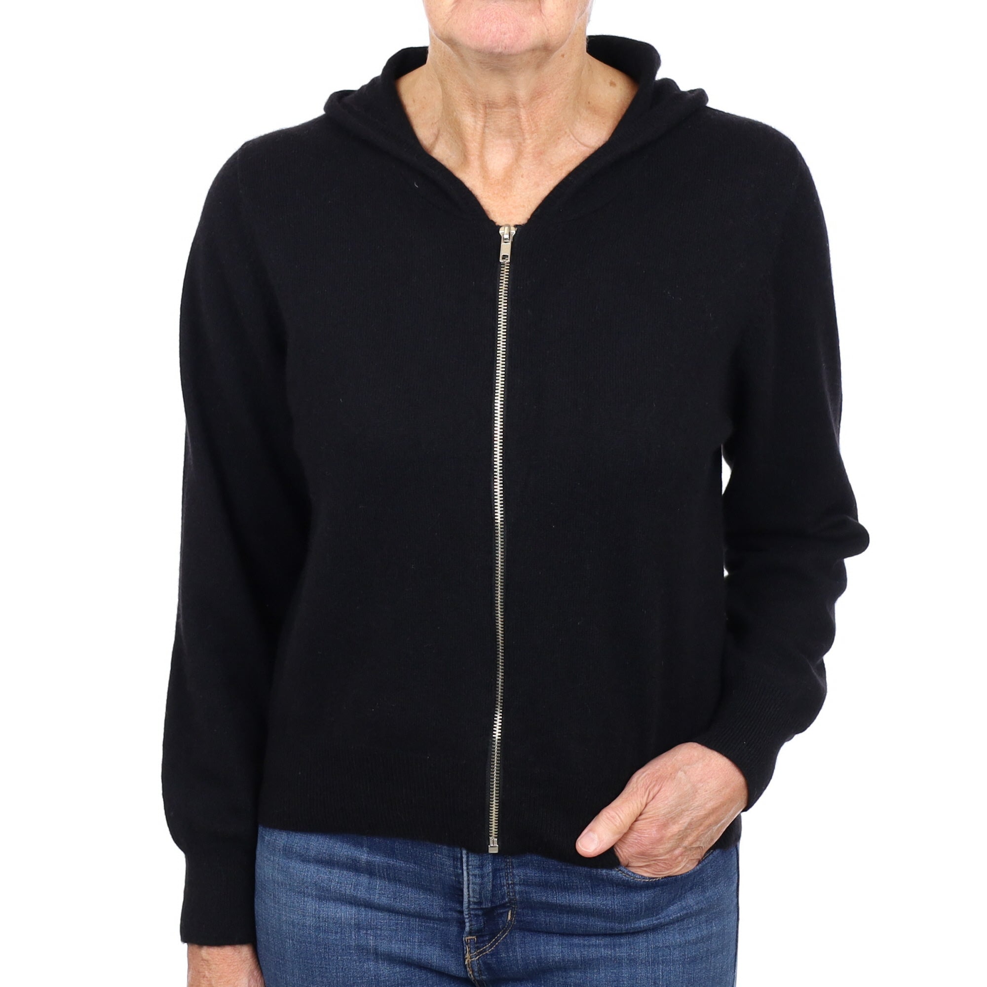 Black Cashmere Zip Up Hoodie Medium