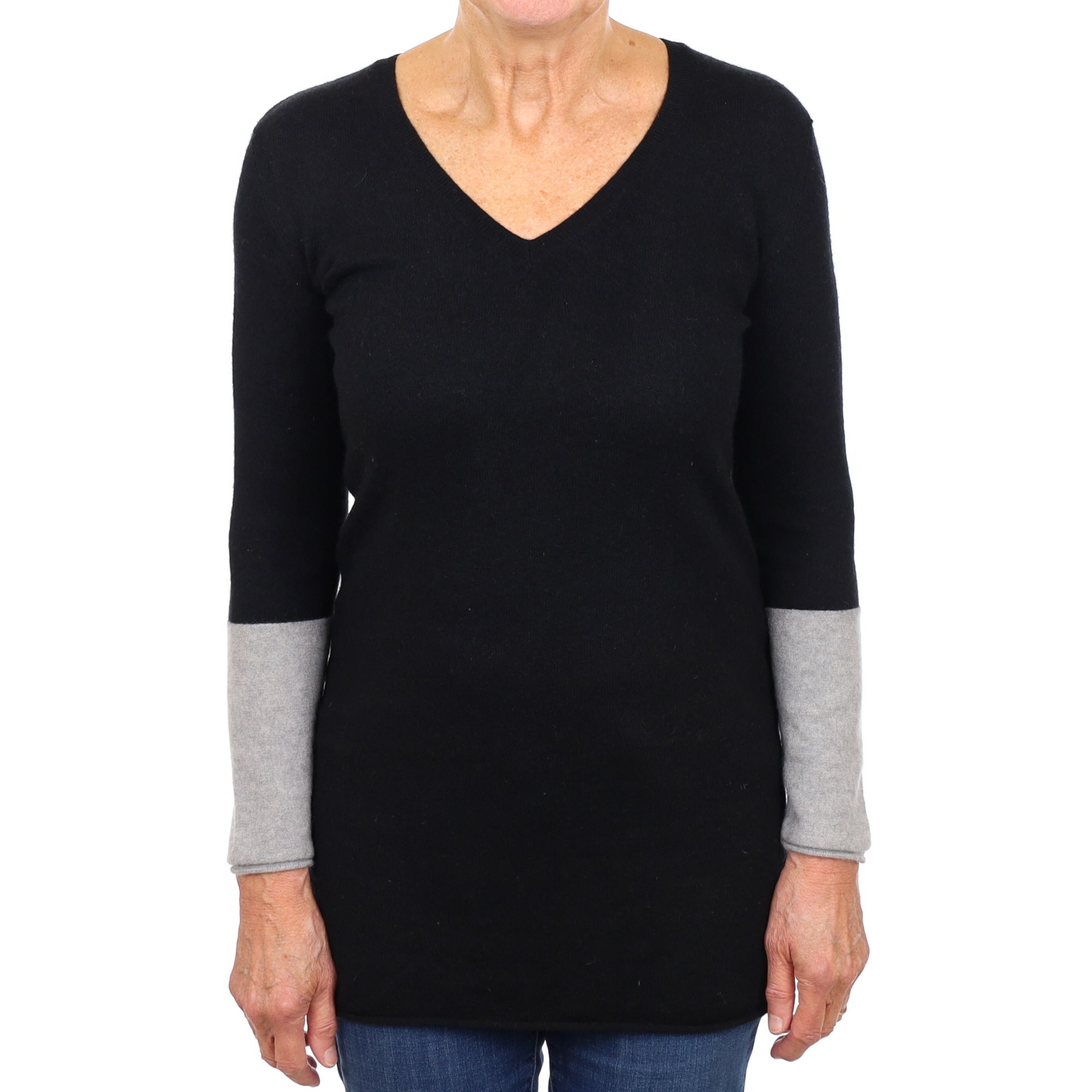 Black Cashmere V Neck Jumper Medium