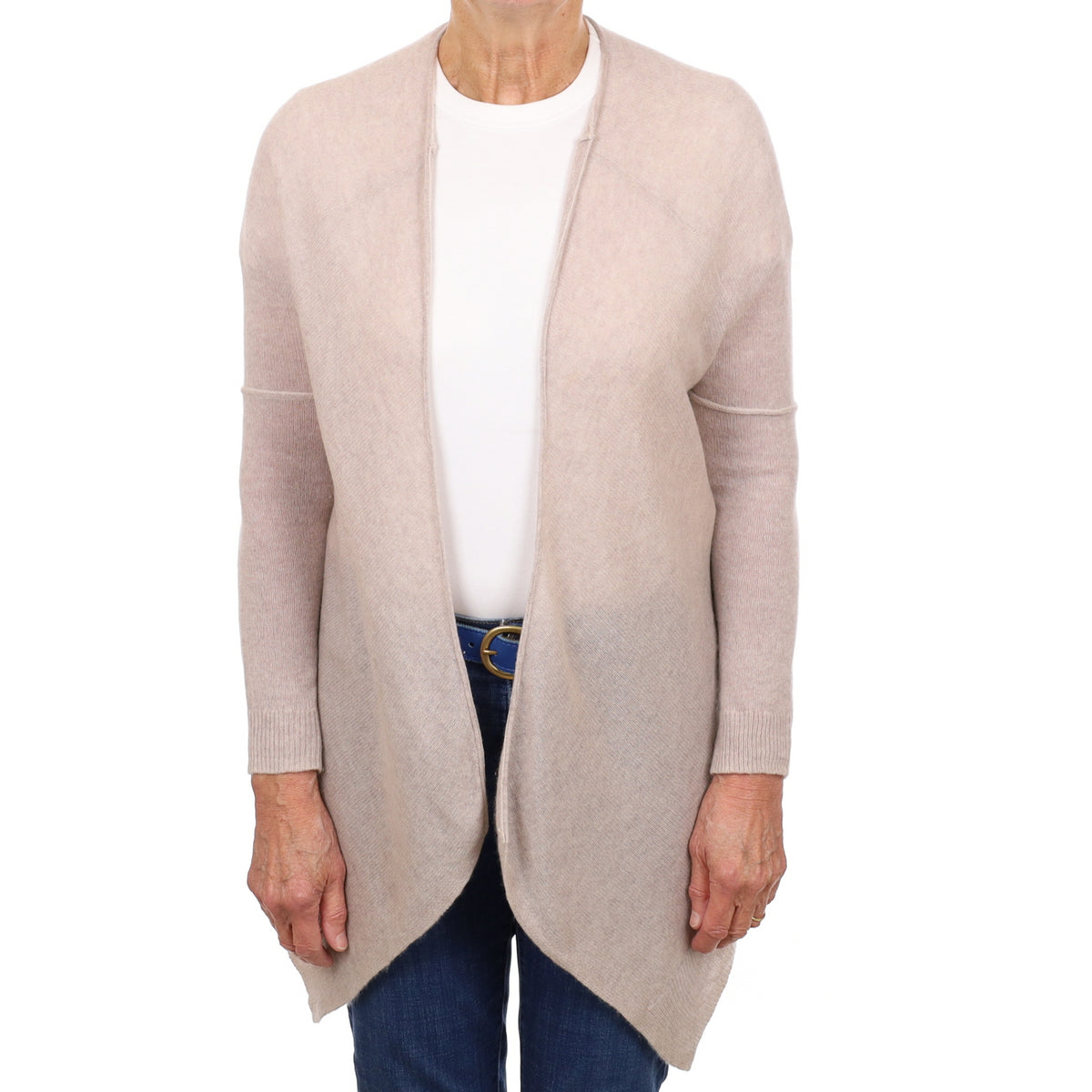 Oatmeal Beige Cashmere Waterfall Edge Cardigan Medium