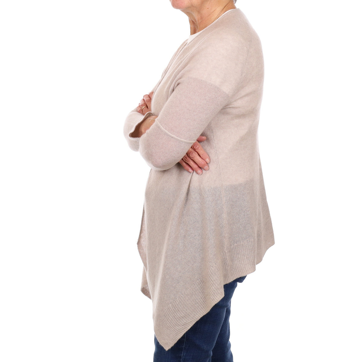 Oatmeal Beige Cashmere Waterfall Edge Cardigan Medium