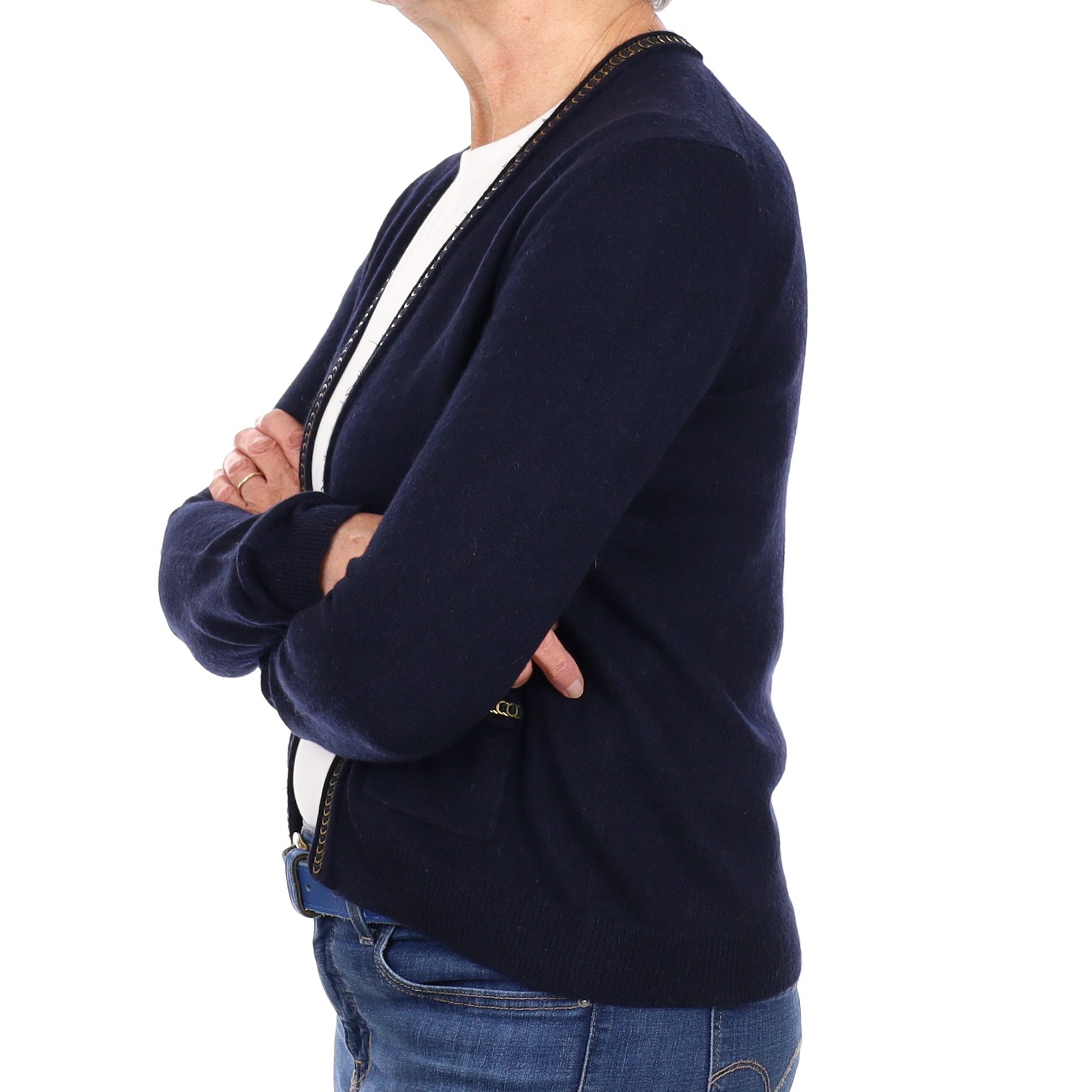 Navy Blue Cashmere Edge To Edge Cardigan Medium