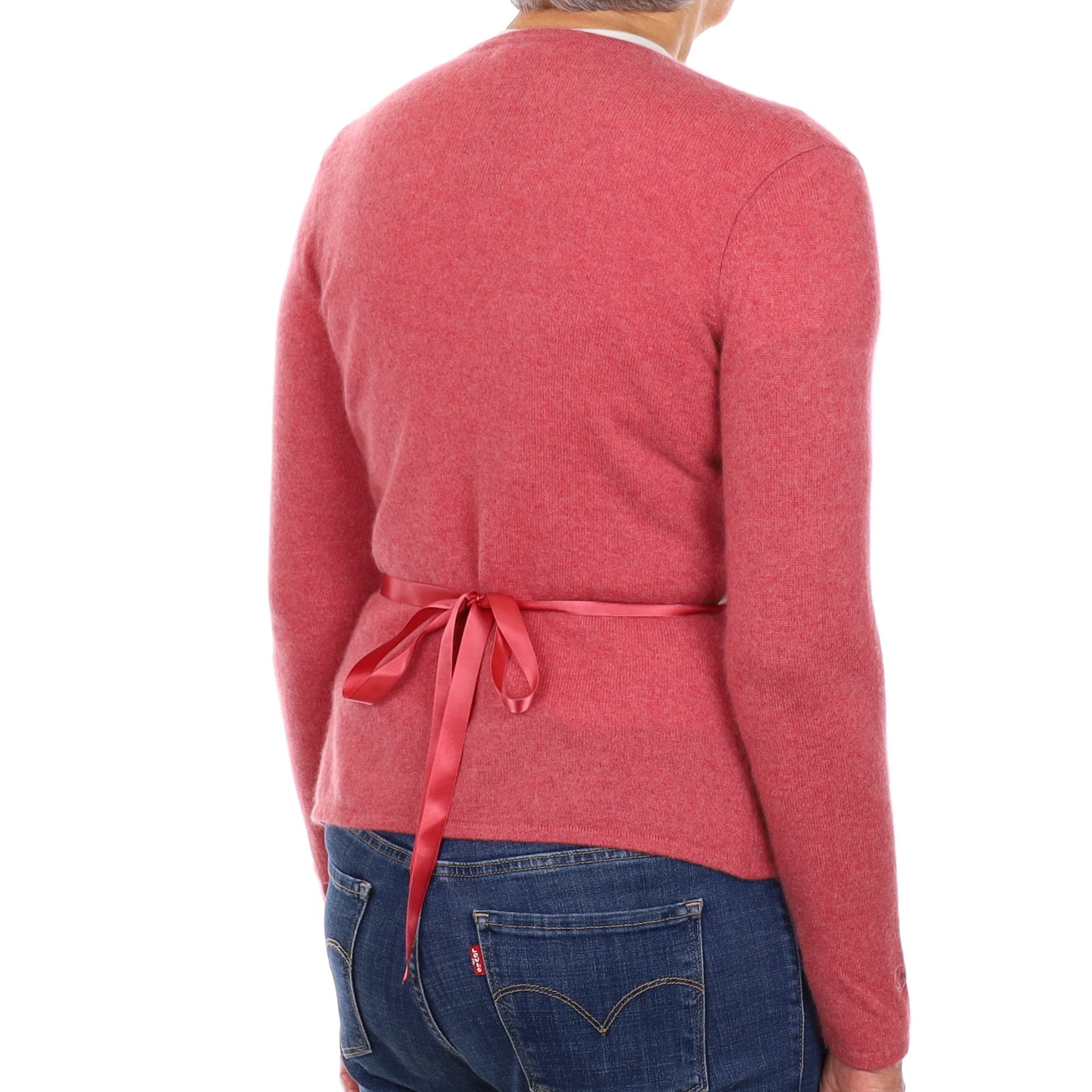 Crushed Raspberry Pink Cashmere Wrap Around Cardigan Medium