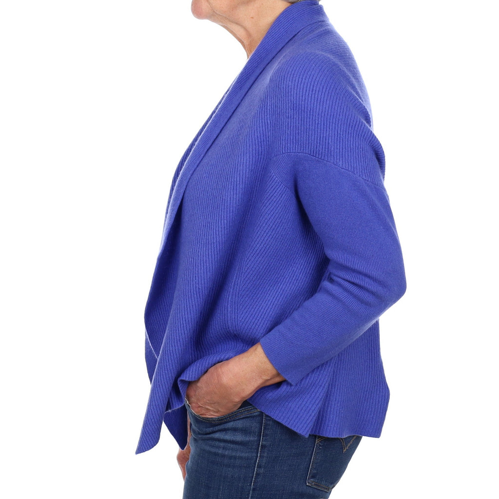 Cocoa Tanzanite Blue Cashmere Waterfall Edge Cardigan Medium